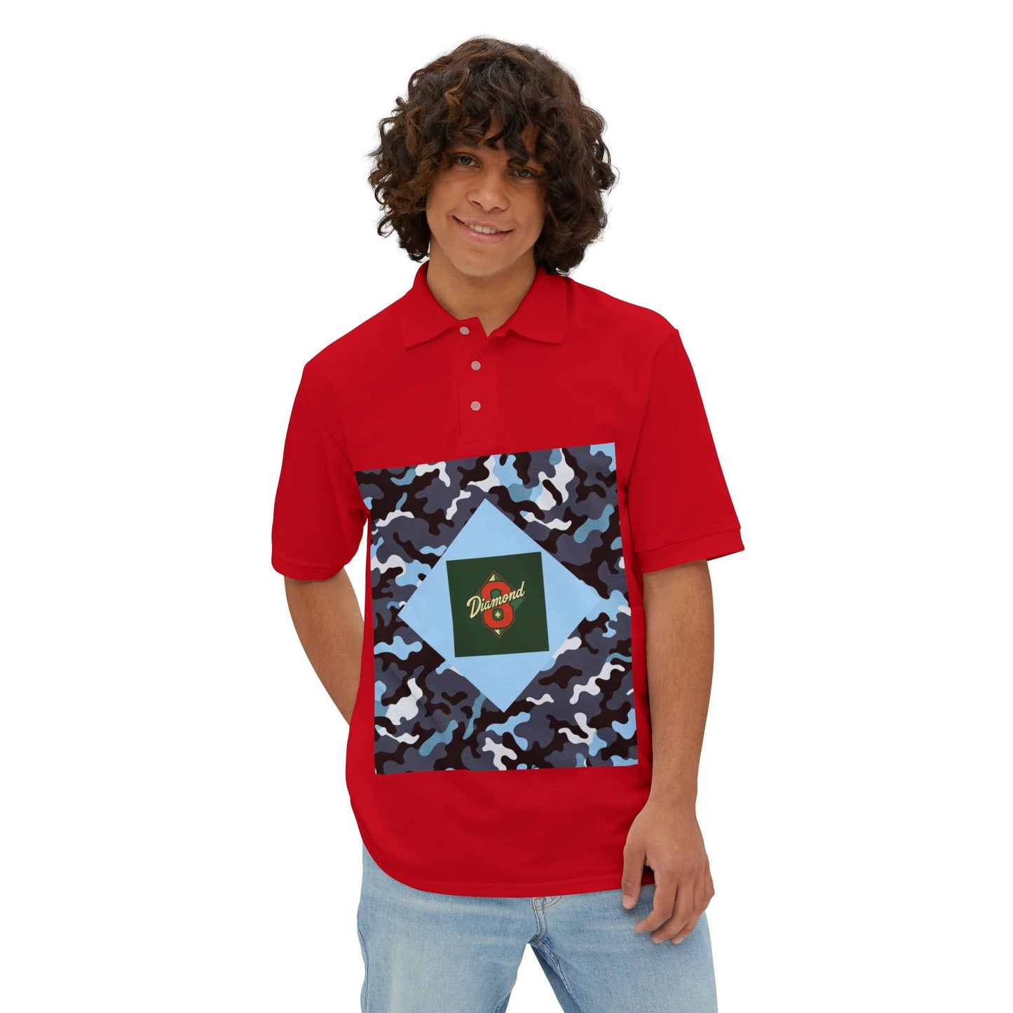 Stylish Men's Piqué Polo Shirt, Casual Wear, Summer Vibes, Golf Outing, Comfortable Fashion, Gift for Him -  Blue Camo Diamond 8