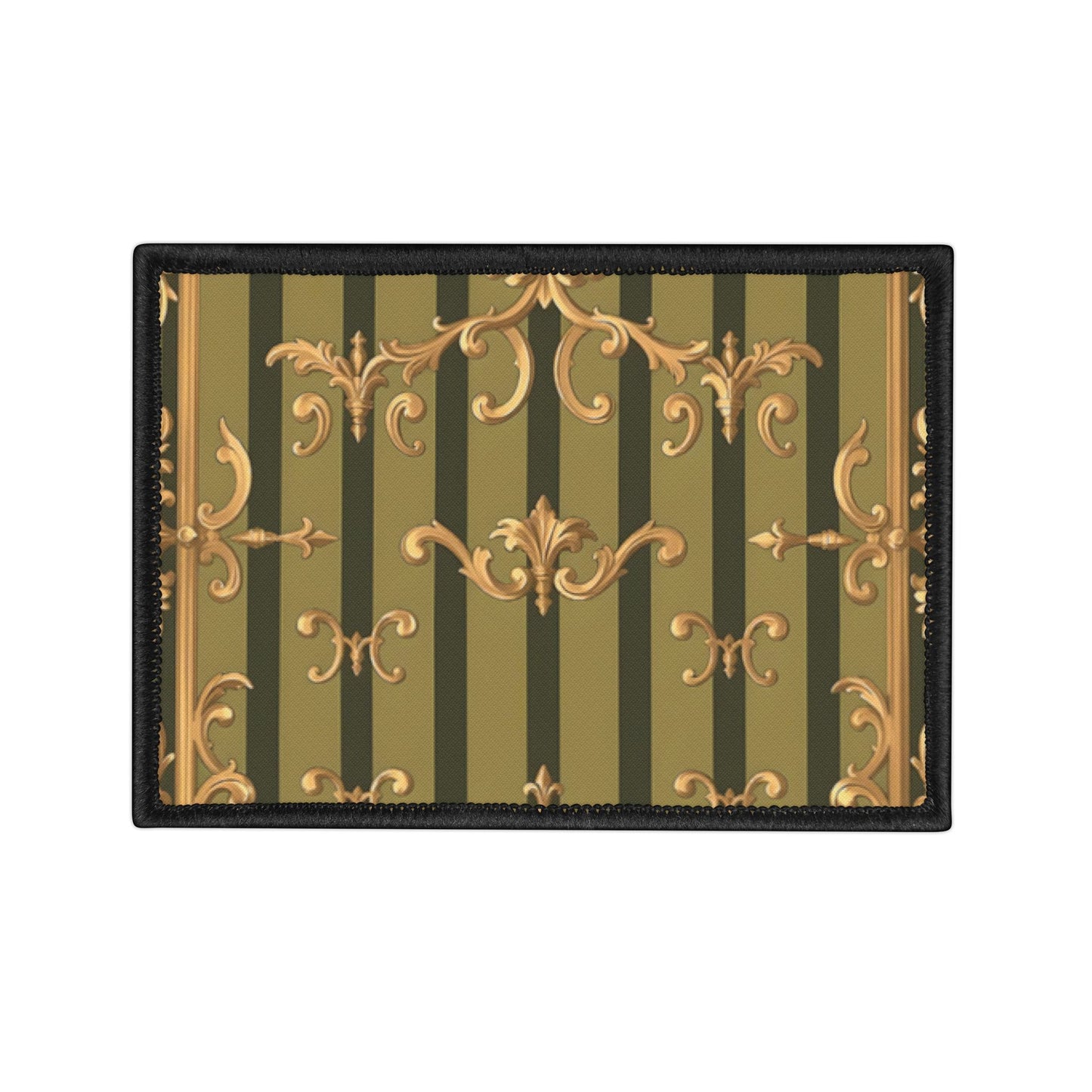 Vintage-Inspired Iron-On Patch for Jackets, Bags, and Crafts | Stylish Embellishments for DIY Projects - Olive Green Striped Rococo