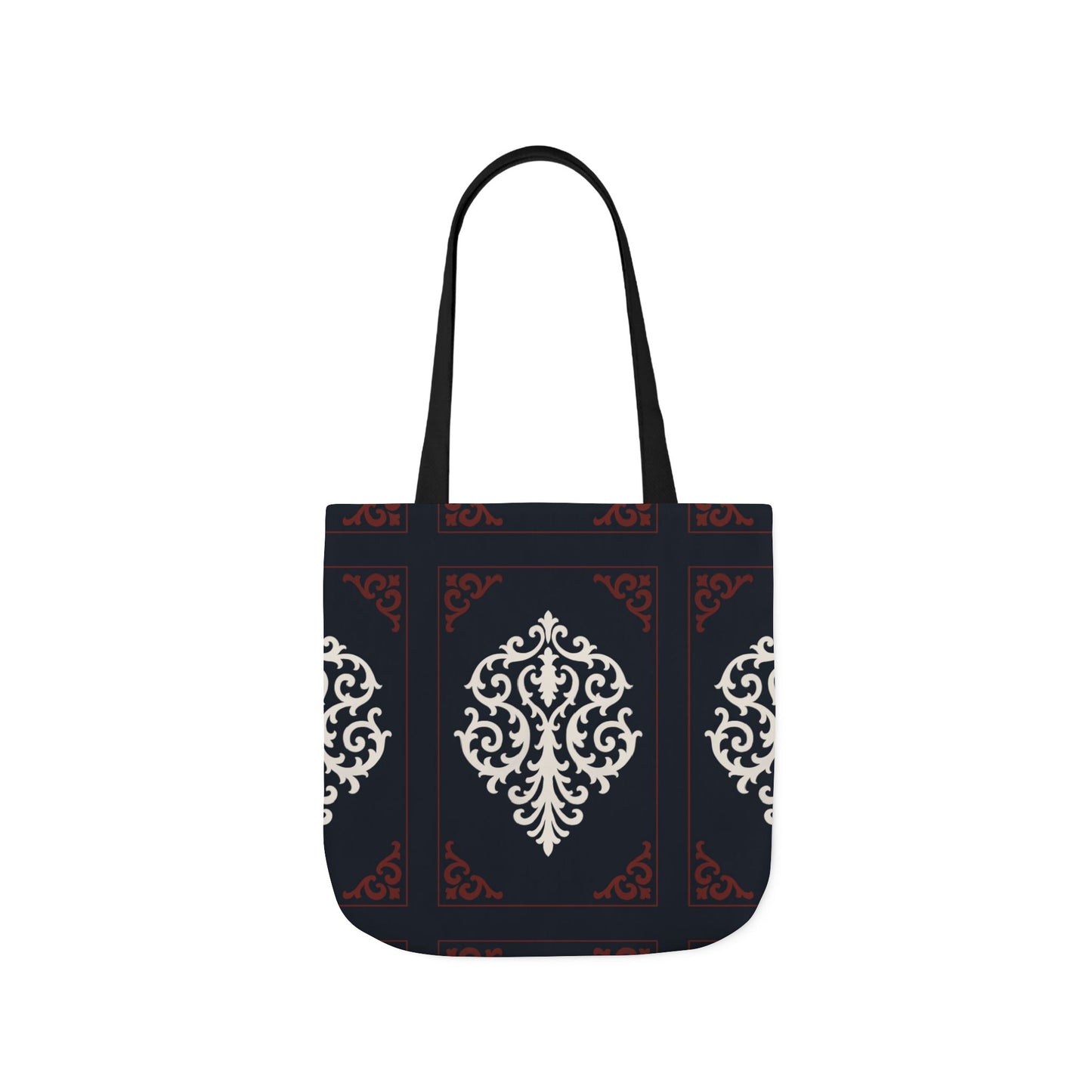Dusk Blue-Maroon & White Baroque Pattern Canvas Tote Bag — Elegant Dusk Blue & White Reusable Market Bag