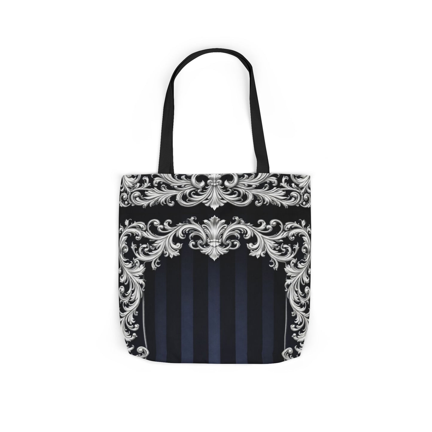 Navy Stripes & Baroque Canvas Tote Bag