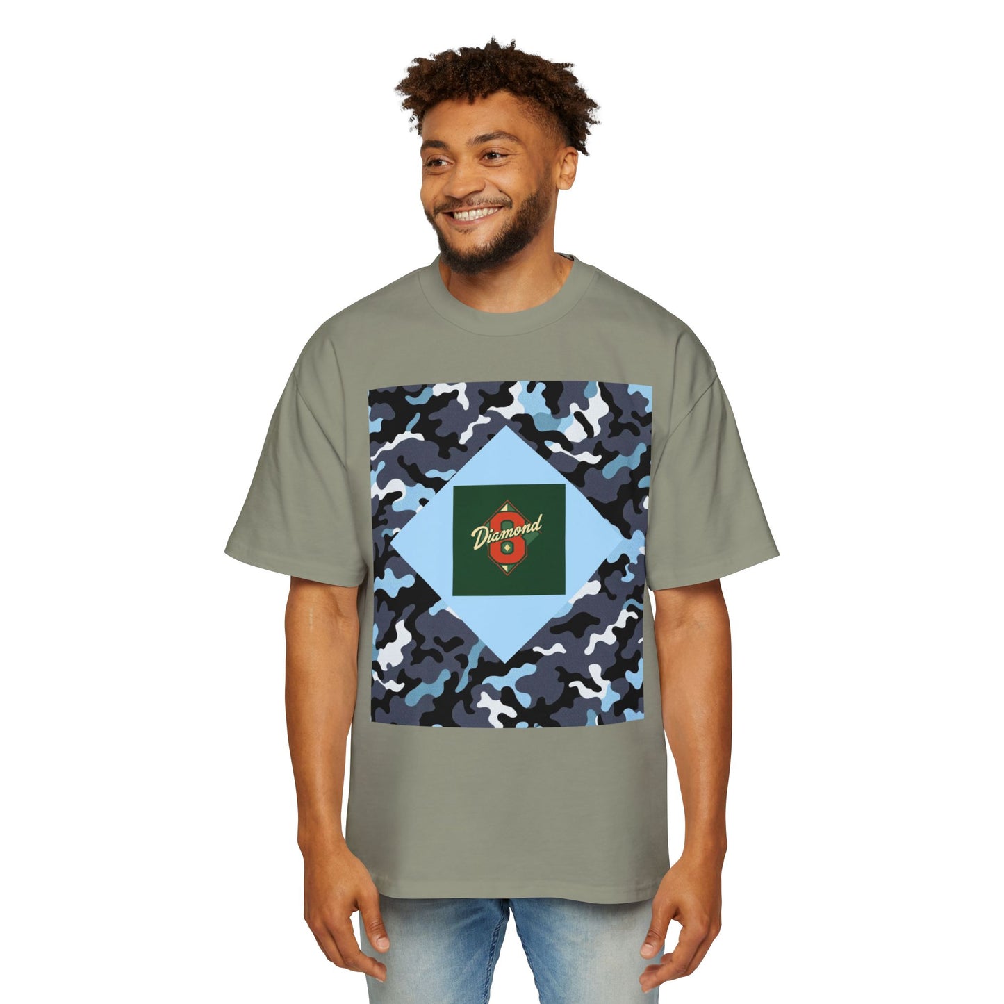Men's Oversized Camo Tee, Casual Streetwear, Graphic T-Shirt, Trendy Outfit, Gift for Him, Relaxed Fit Top - Camo & Diamond 8