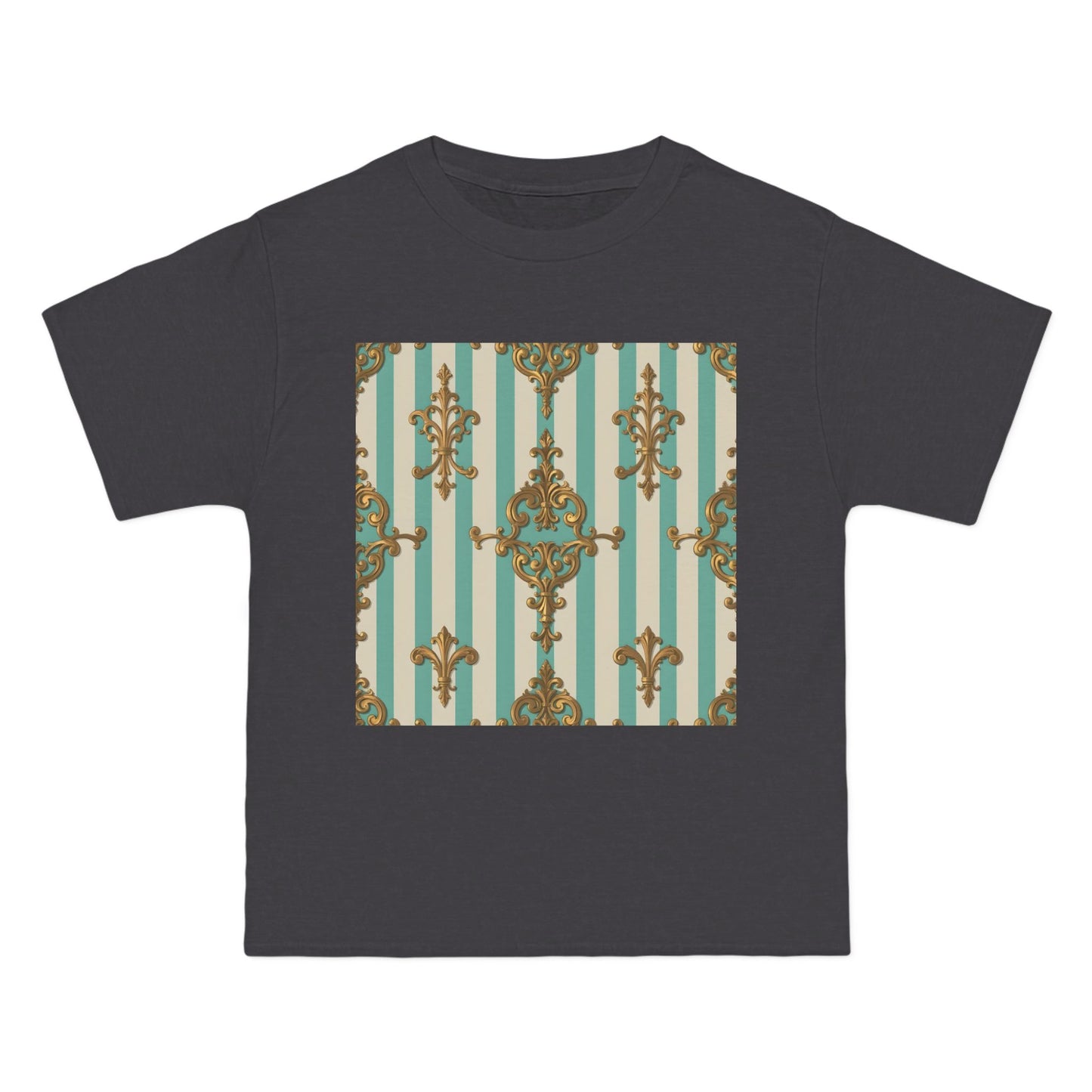Elegant Patterned Short-Sleeve T-Shirt, Fashion Tee, Casual Wear, Gift for Her, Summer Style, Unique Design - Matte Green Striped Rococo