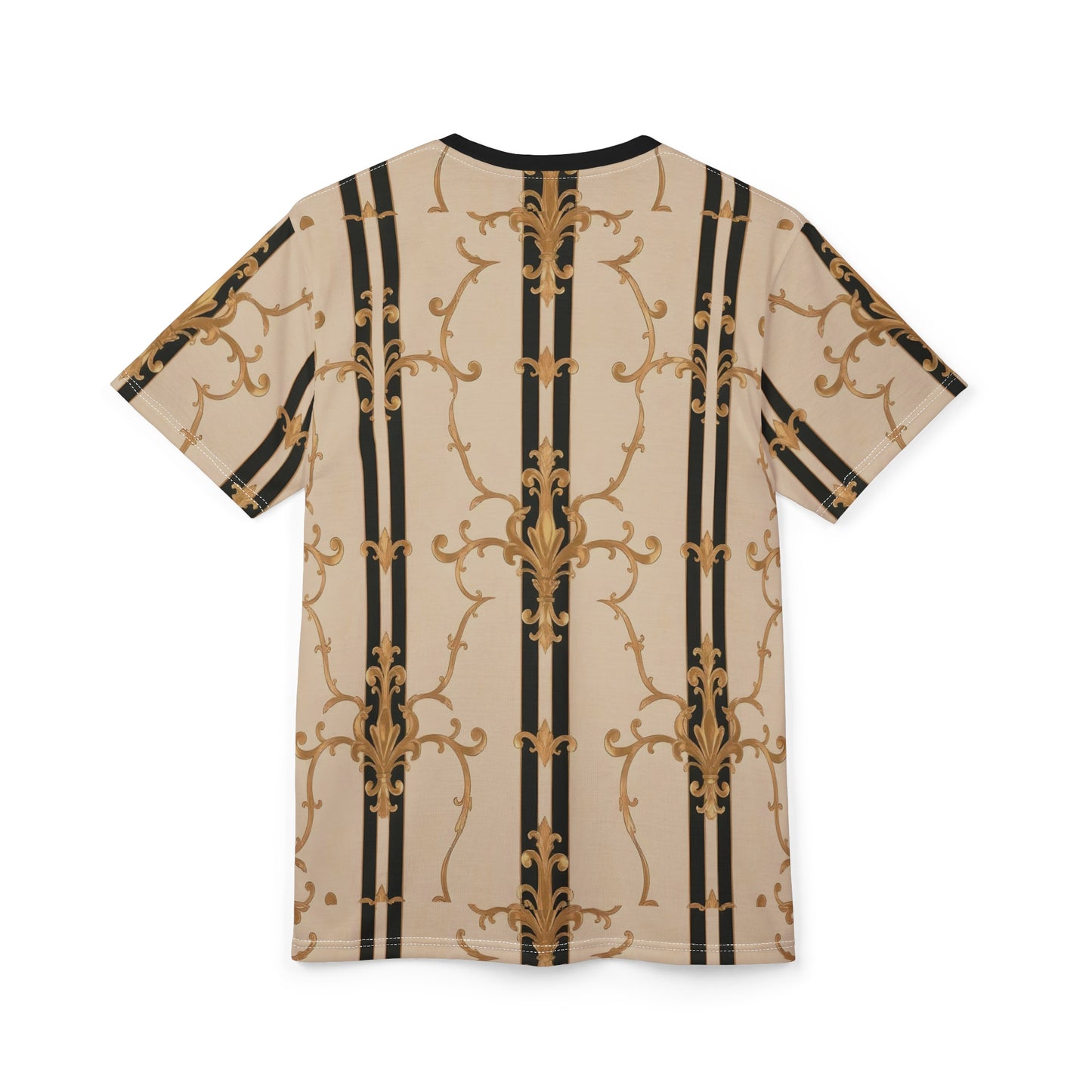Elegant Vintage Pattern Unisex Tee, Stylish Graphic T-Shirt, Gift for Fashion Lovers, Casual Wear - Black & Beige Striped Damask