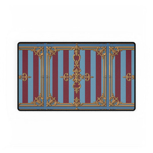 Elegant Desk Mats for Home Office, Vintage Style Desk Protectors, Decorative Desk Accessories - Sky Blue & Maroon Striped Baroque