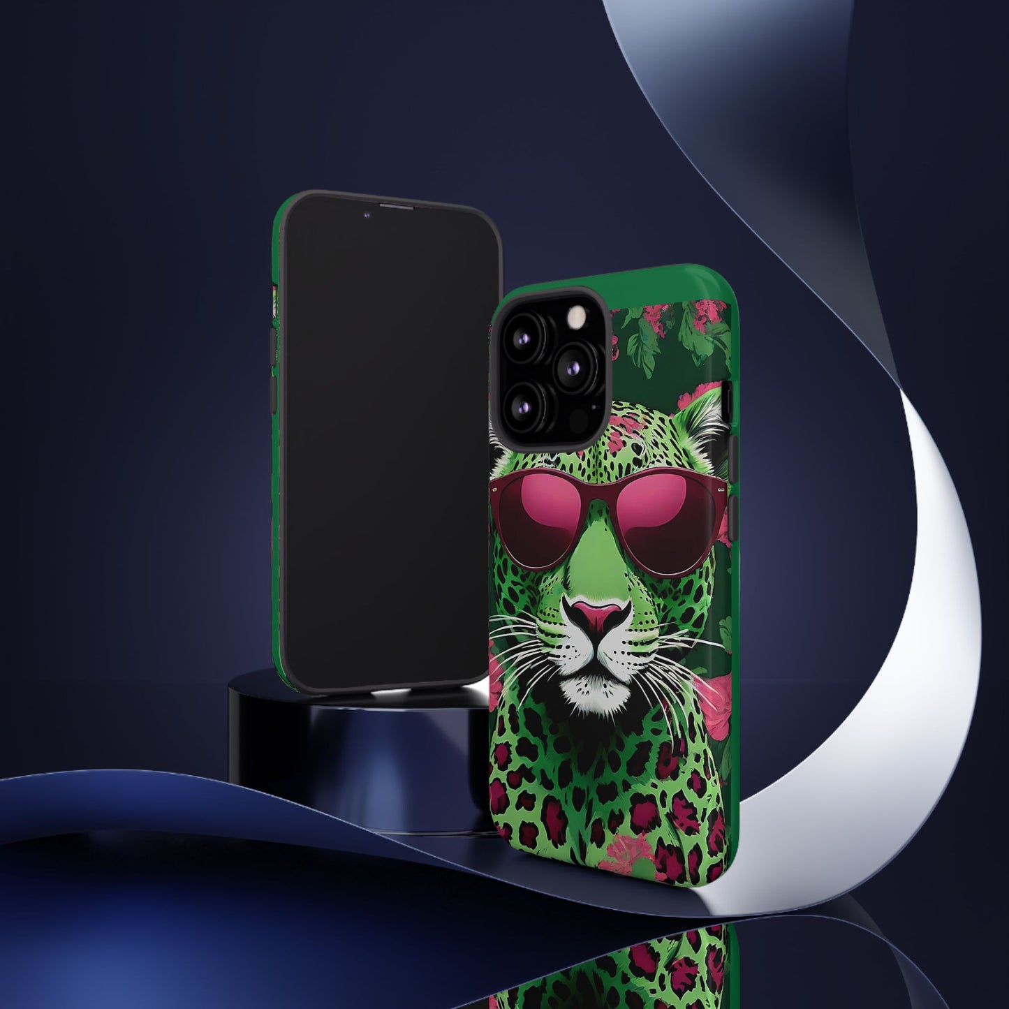Phone Case - Lime Green & Burgundy Leopard In Sunglasses Design