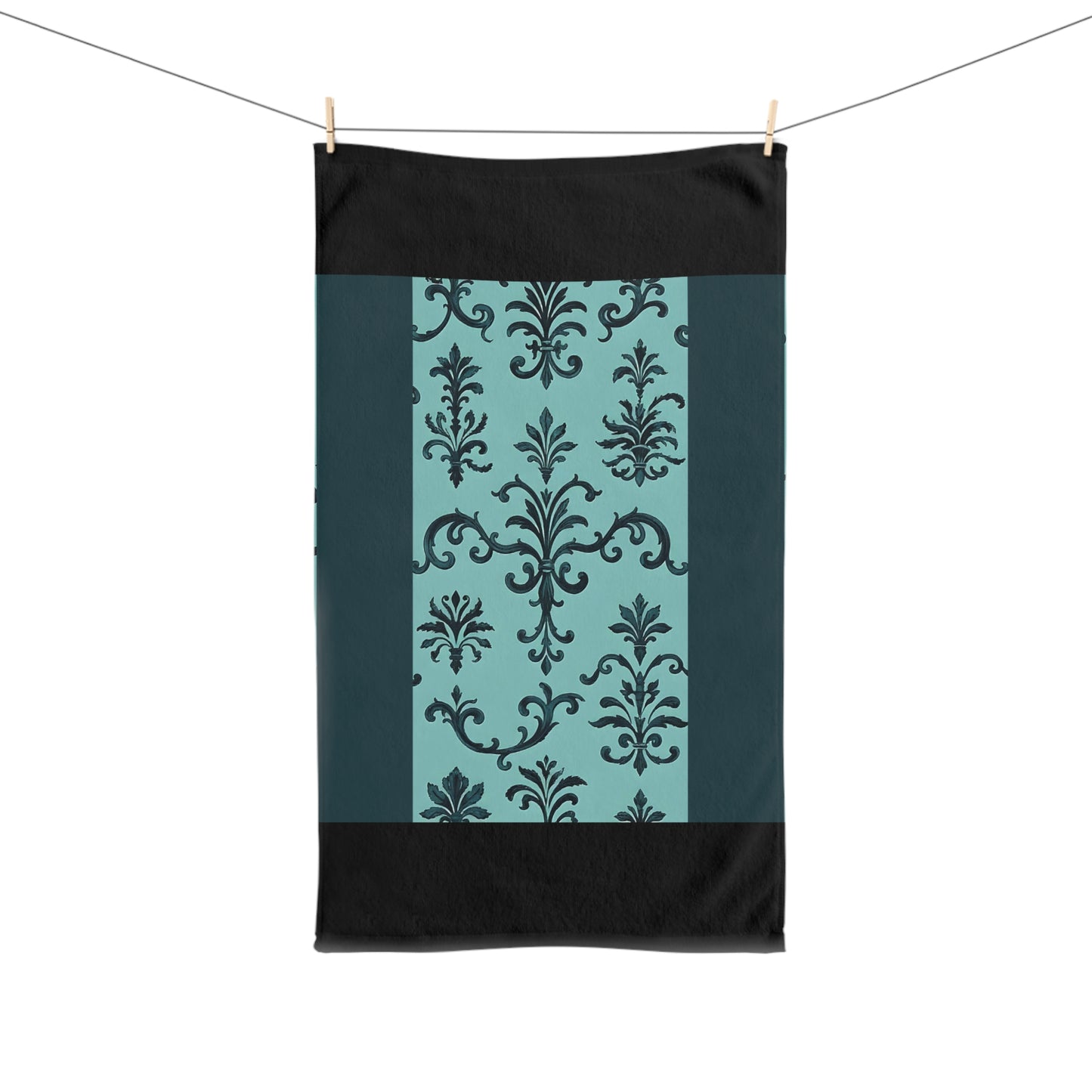 Elegant Decorative Hand Towel for Kitchen or Bathroom, Floral Design Towel, Gifts for Housewarming, Wedding - Teal Striped Rococo
