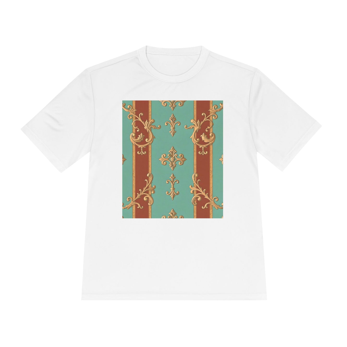 Elegant Patterned Unisex Moisture Wicking Tee - Stylish Activewear for All Occasions - Rust & Mint Aqua Striped Baroque