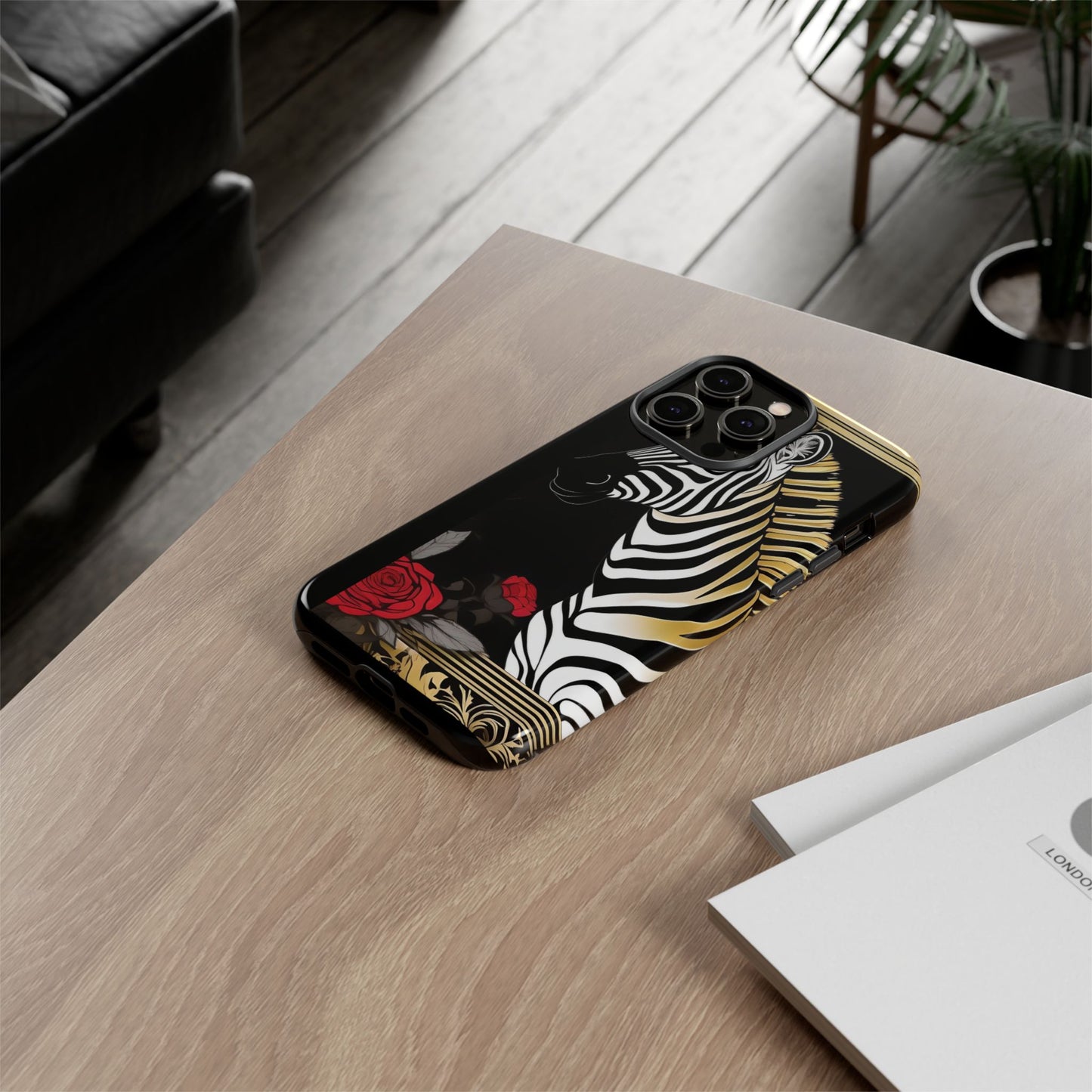 Phone Case - Elegant Zebra & Roses Design