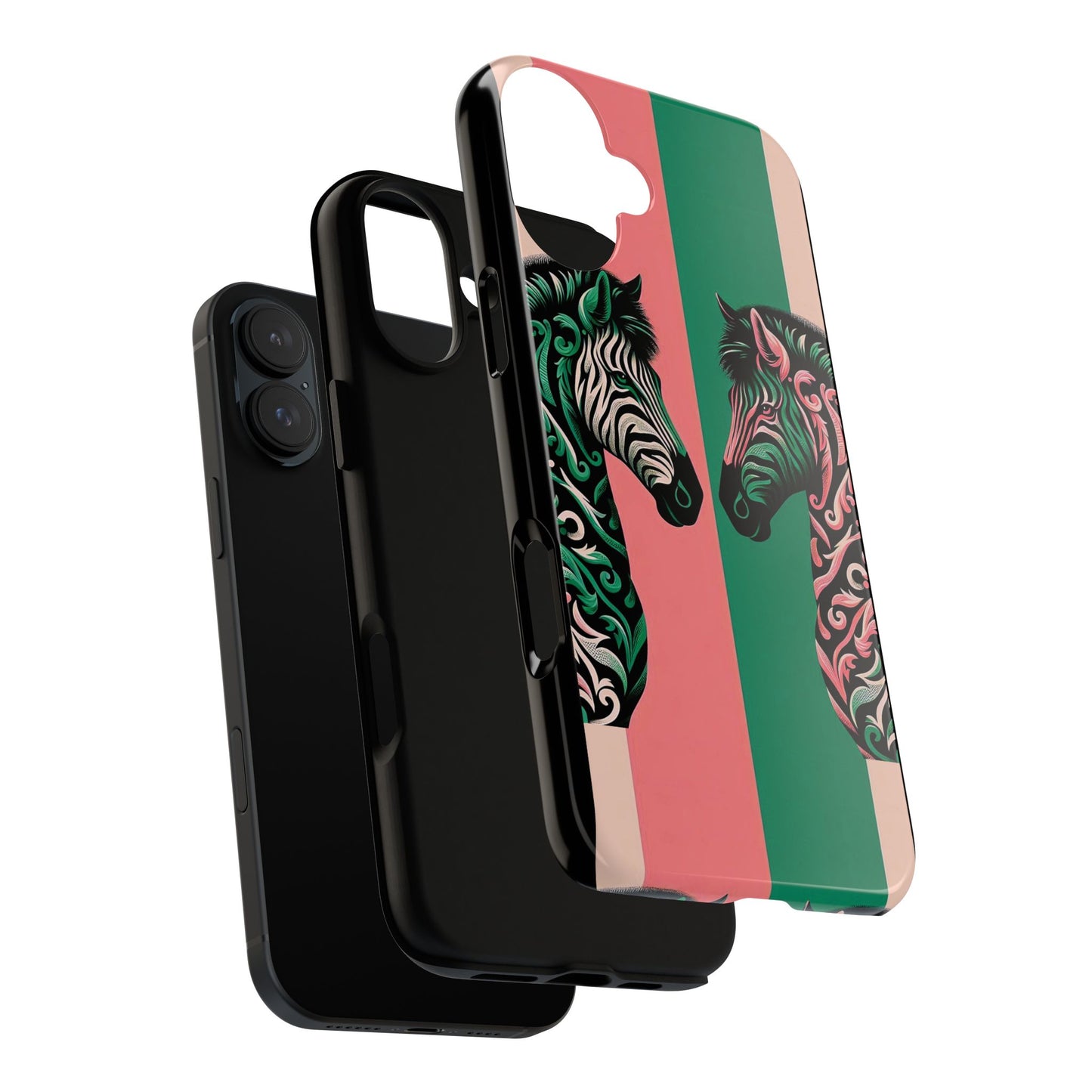 Phone Case - Elegant Pink & Green Zebra Damask Design