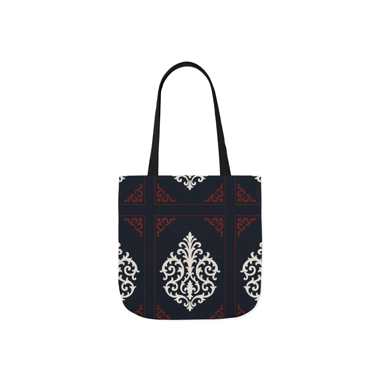 Dusk Blue-Maroon & White Baroque Pattern Canvas Tote Bag — Elegant Dusk Blue & White Reusable Market Bag