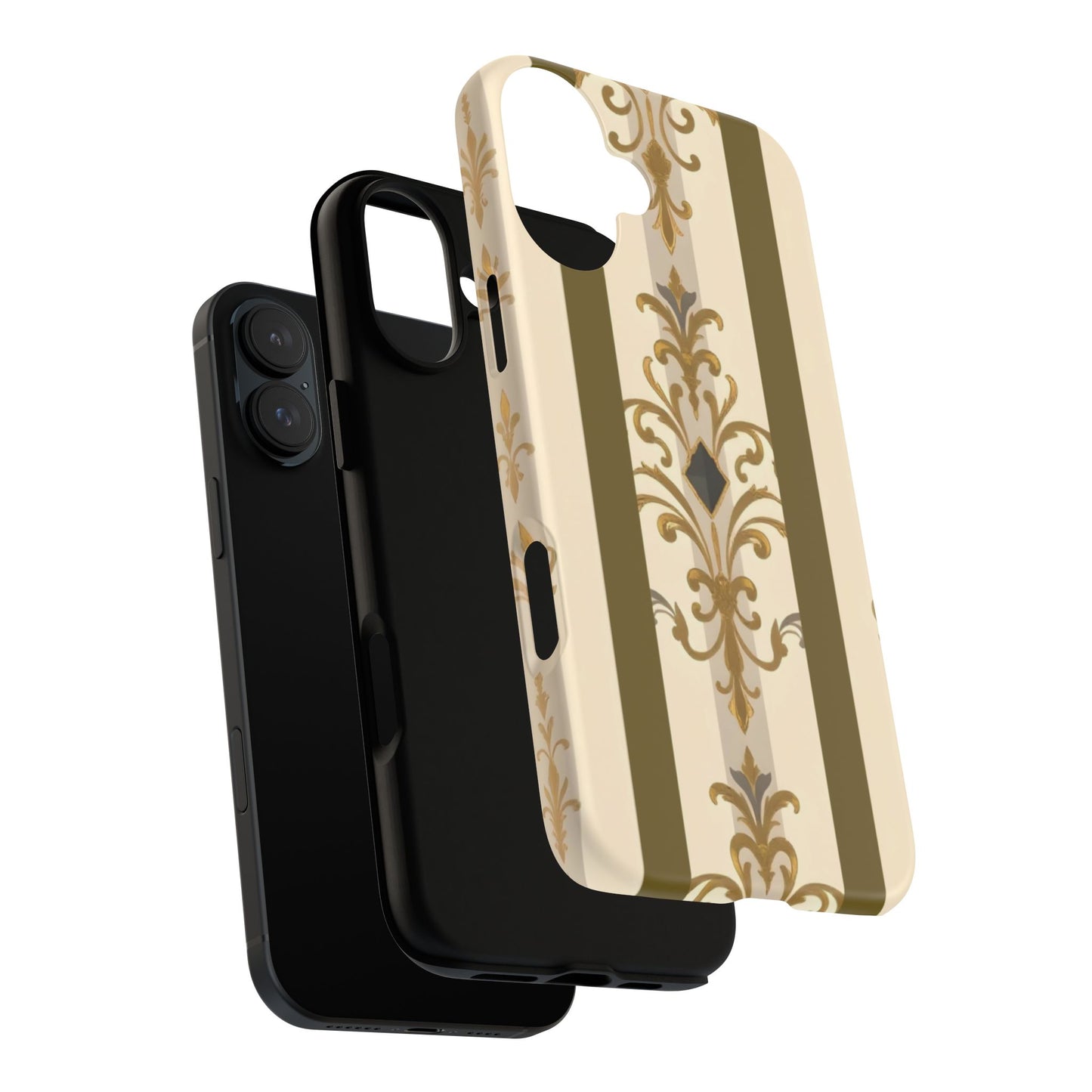 Elegant Floral Motif Phone Case - Tough Cases with Vintage Design - Olive Striped Gold Damask