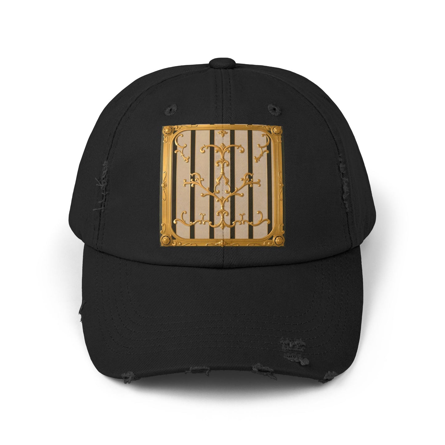 Unisex Distressed Cap - Beige Striped Gold Rococo