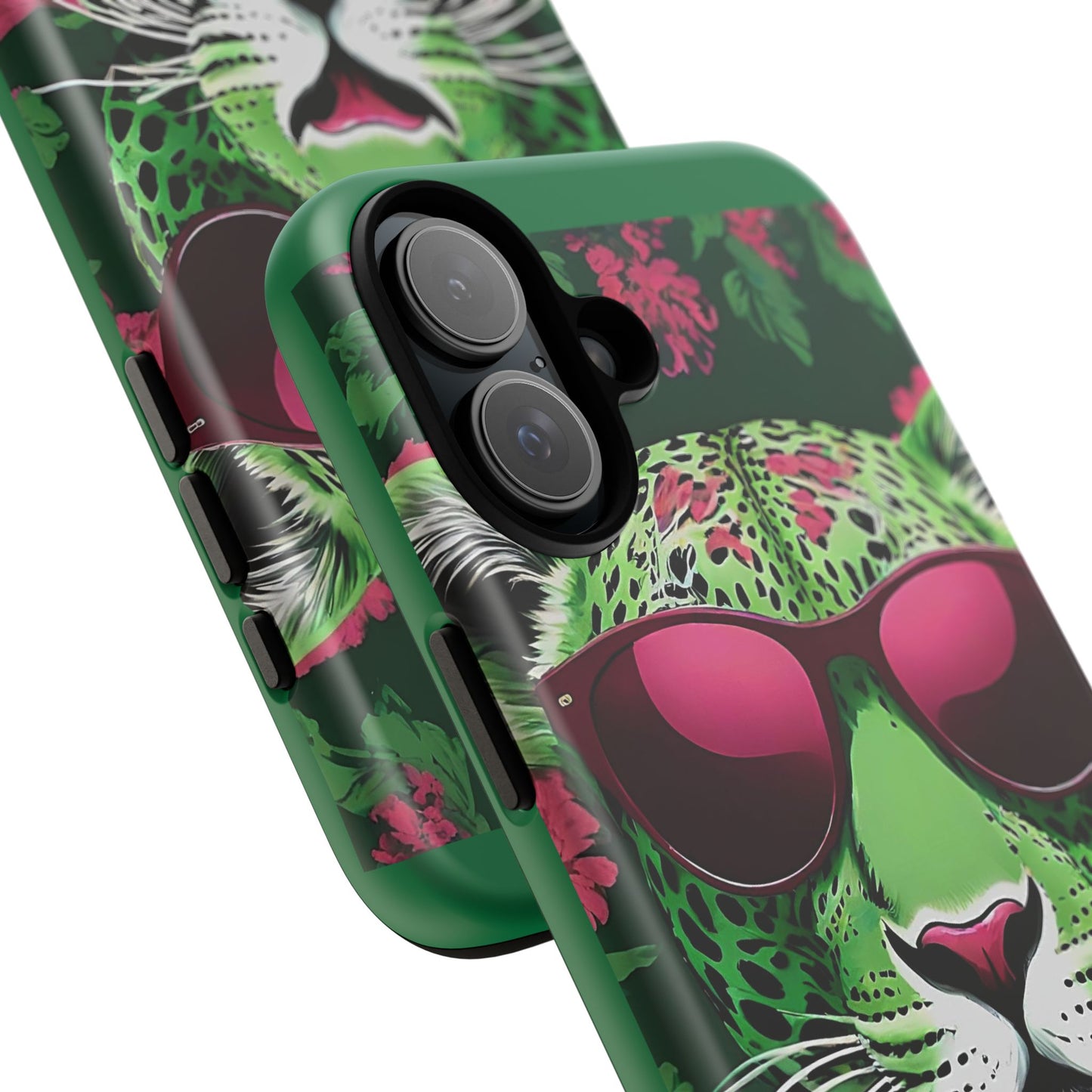 Phone Case - Lime Green & Burgundy Leopard In Sunglasses Design