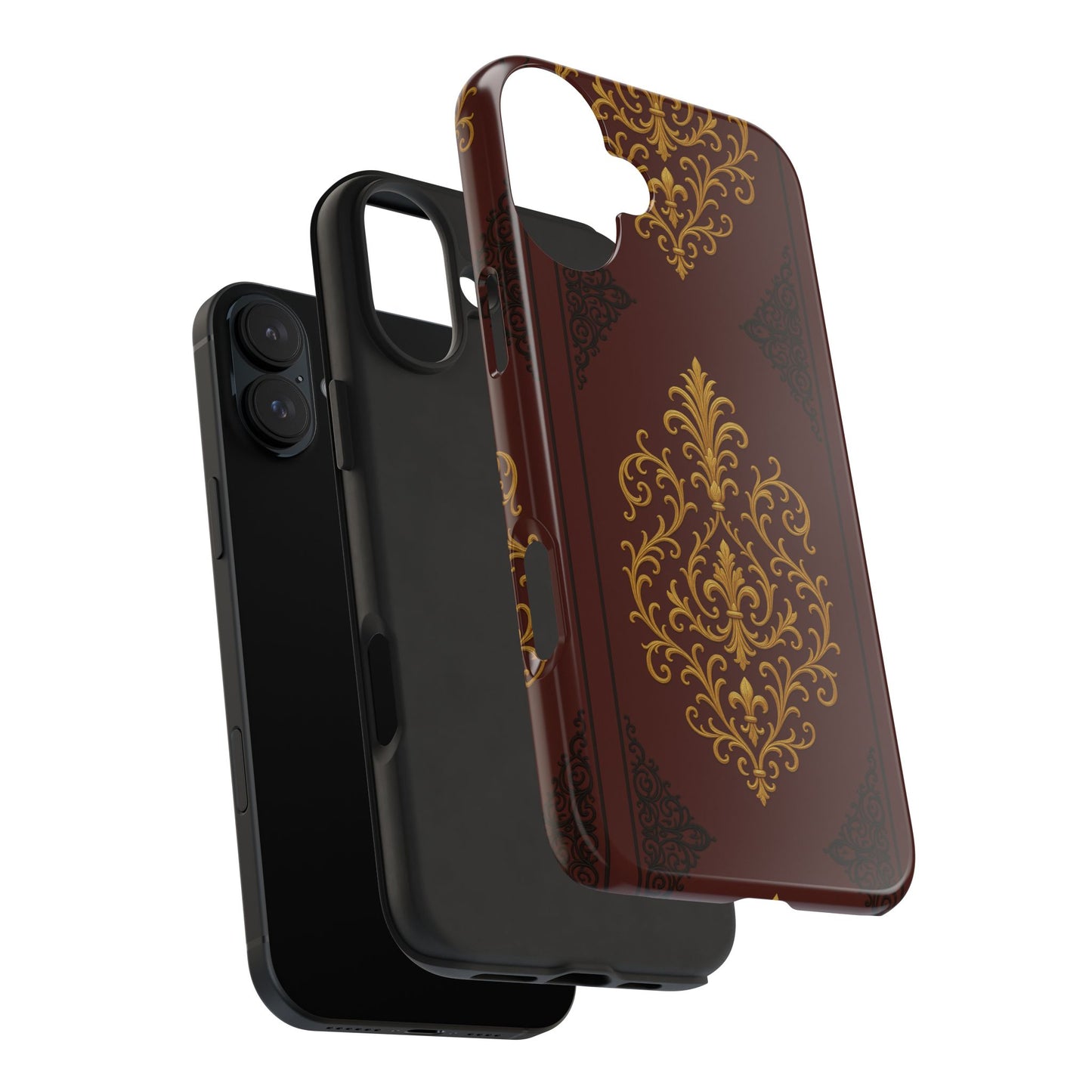 Dusk Burgundy-Black & Gold Baroque Tough Phone Case — Ornate Gold Baroque on Burgundy