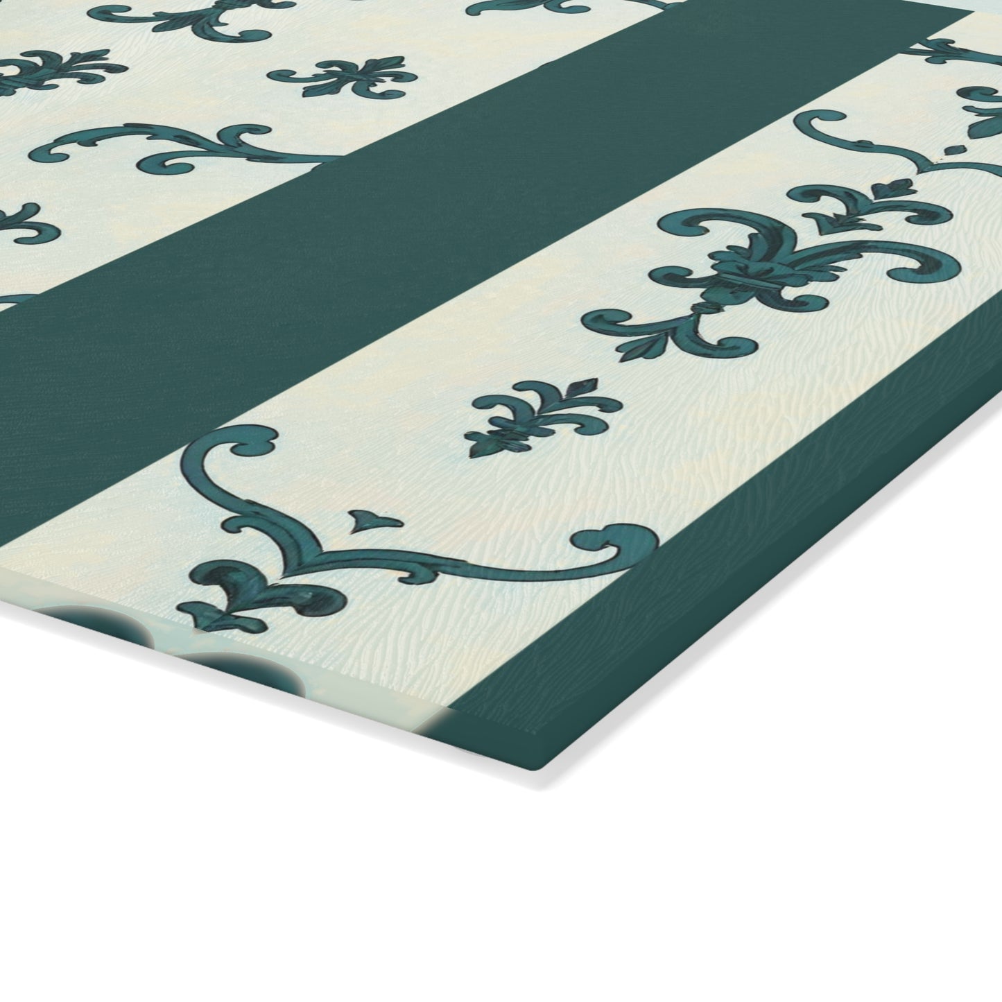 Elegant Glass Cutting Board - Kitchen Decor, Gift for Chefs, Wedding Gift, Home Cooking, Housewarming - Teal Striped Rococo