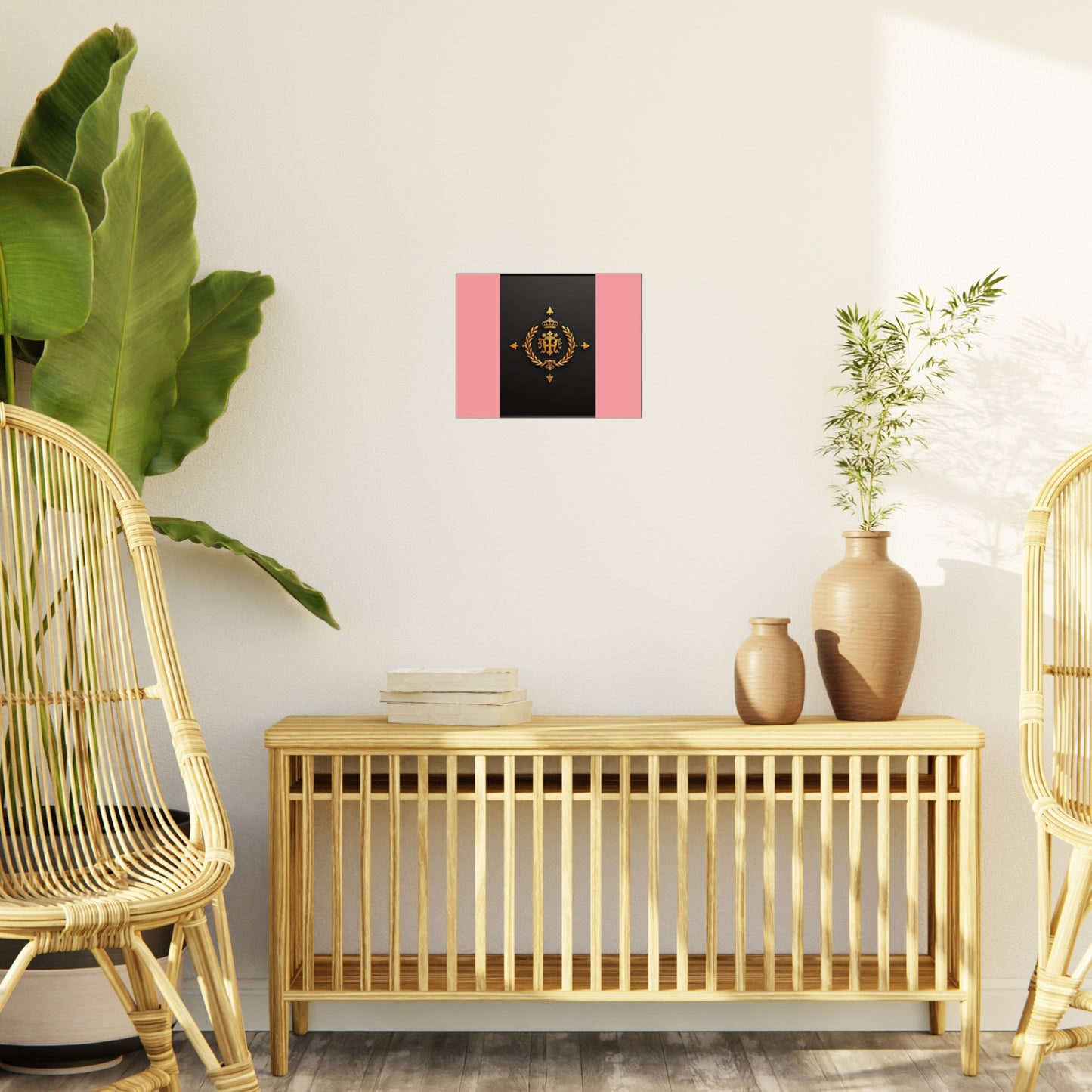 Elegant Wall Art Foam Board, Luxurious Home Decor, Modern Design Display, Stylish Room Accent, Office Decor, Unique Gift - Pink Striped Gold Crest