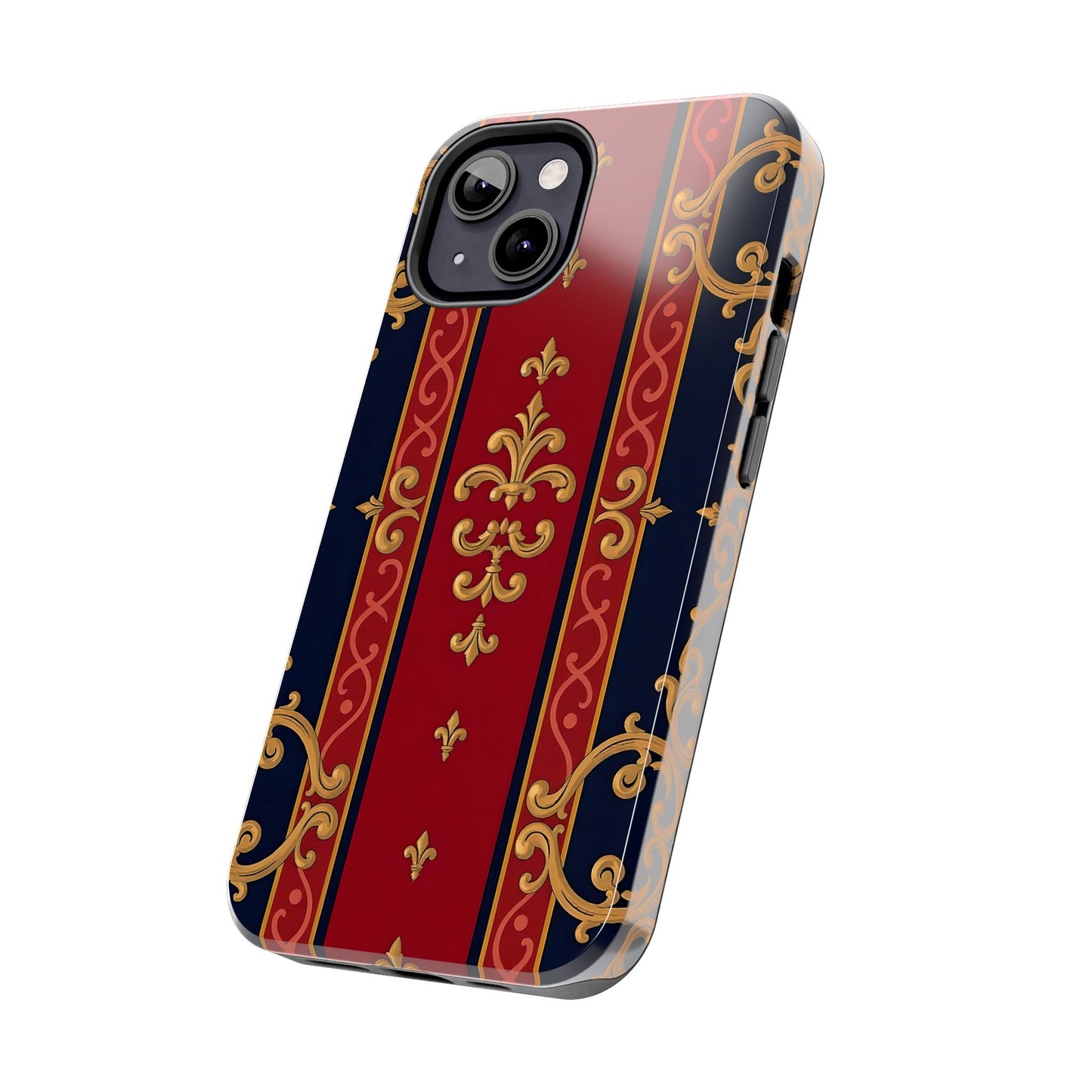 Elegant Vintage Phone Cases, Tough Phone Cover, Stylish Cell Phone Accessories, Durable Phone Protection - Midnight Blue & Dusk Red Gold Baroque