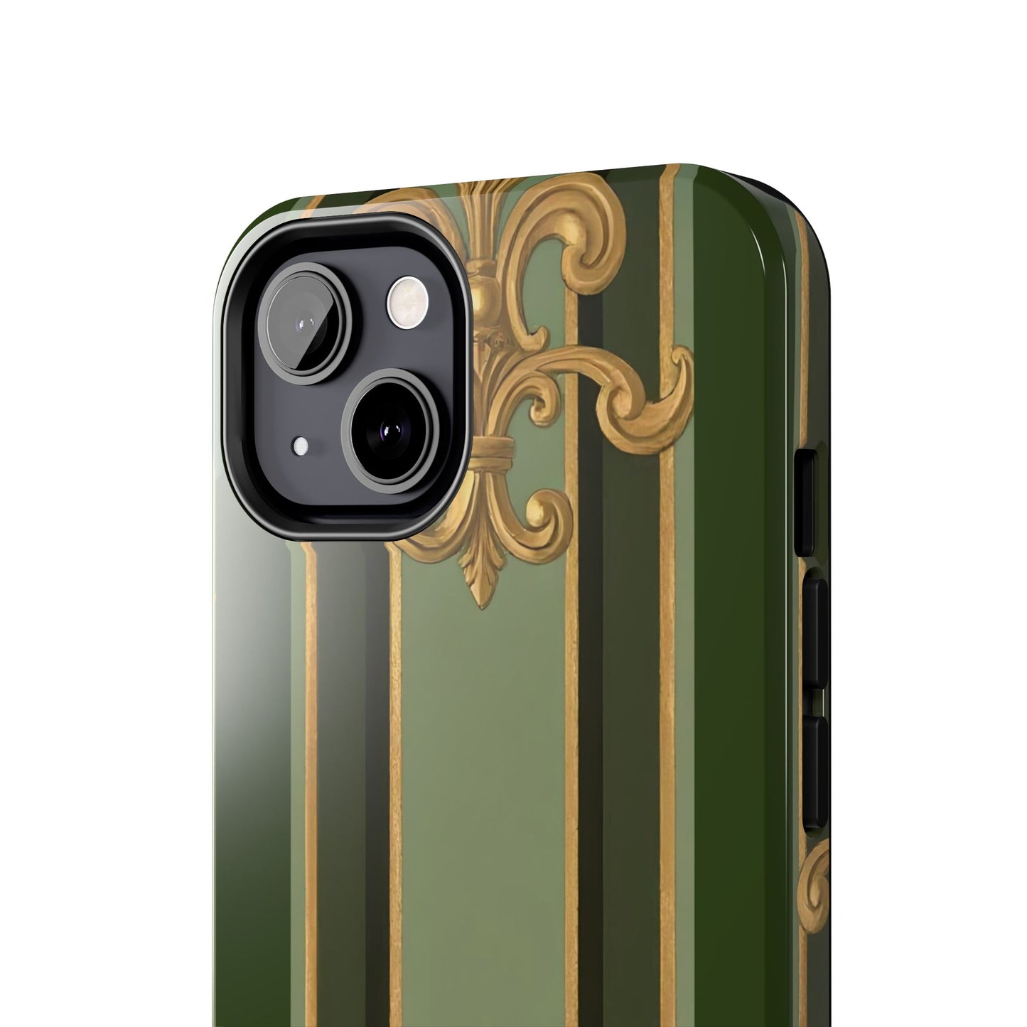 Elegant Tough Phone Cases - Baroque Design, Durable Cell Phone Covers, Unique Gifts for Her, Holiday Gifts - Green Striped Gold Baroque