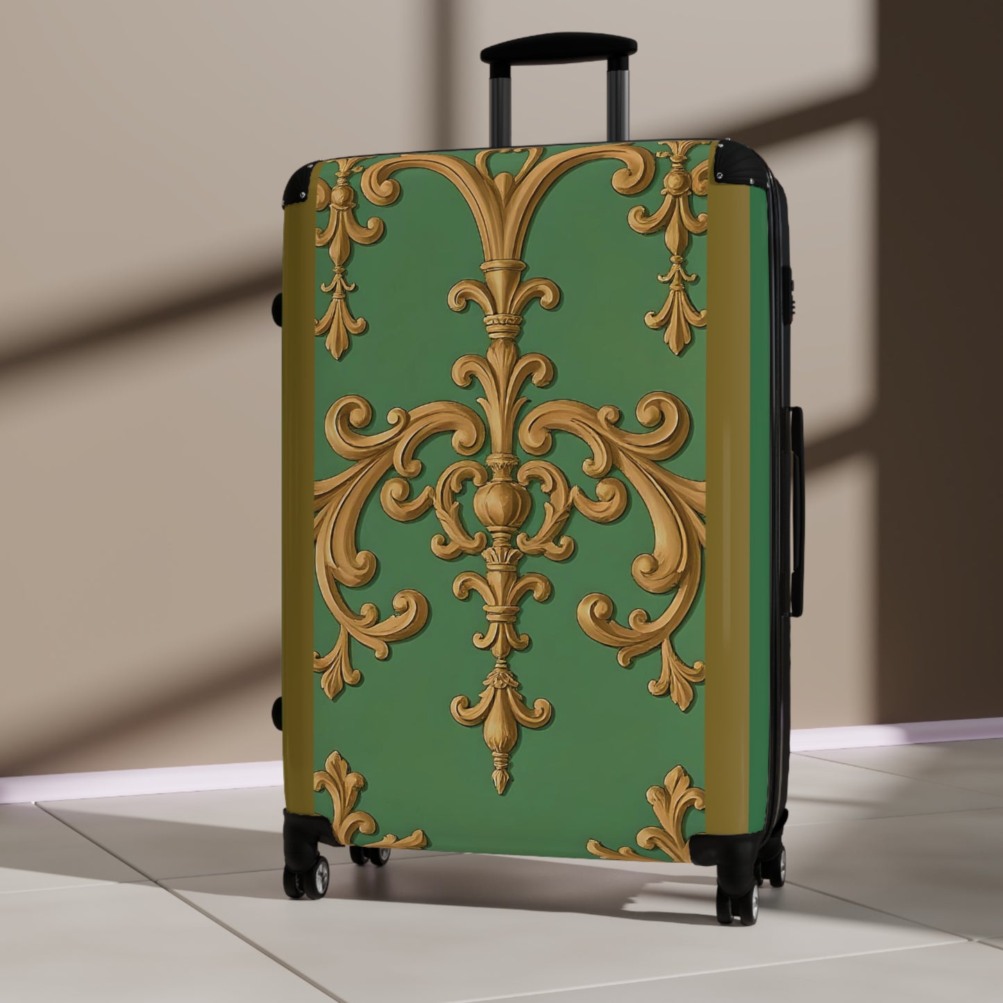 Decorative Luggage - Olive Green Striped Rococo