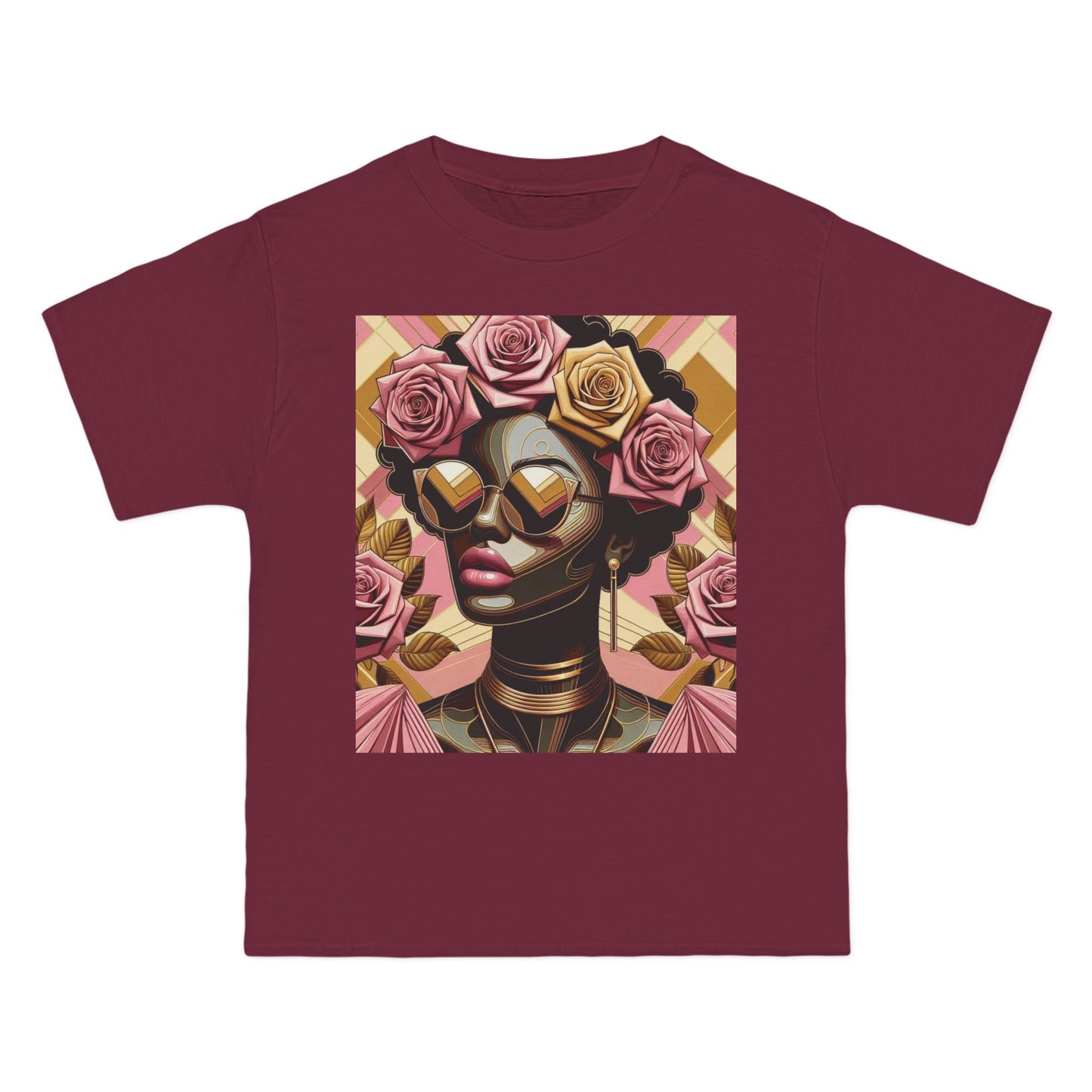 Artistic Floral Feminine T-Shirt, Stylish Tee with Mixed Media Design, Vibrant Short-Sleeve Top, Trendy Casual Wear - Pink Roses Lady