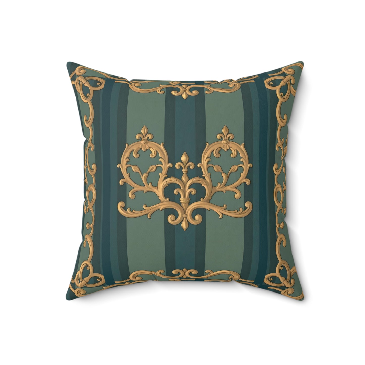 Elegant Baroque-Inspired Spun Polyester Square Pillow for Luxurious Home Décor - Smoky Blue & Teal Striped Baroque