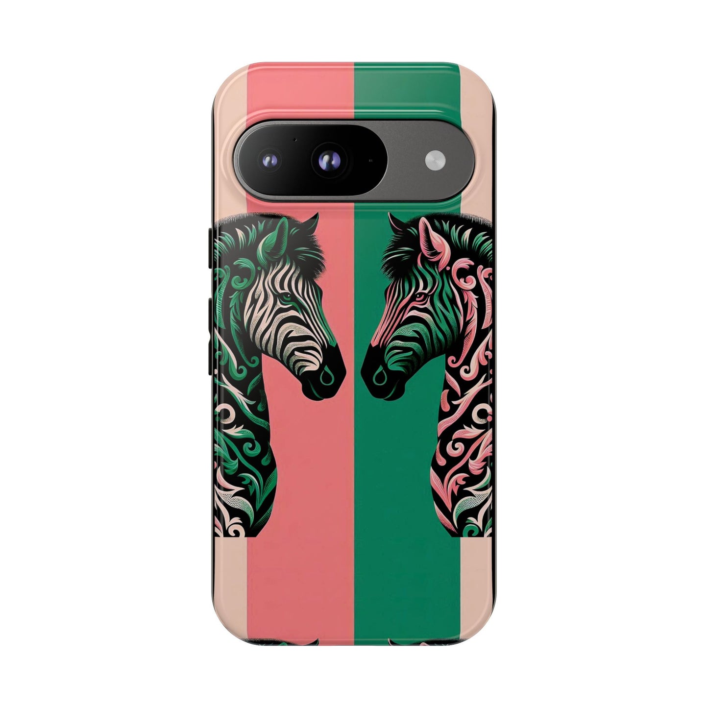 Phone Case - Elegant Pink & Green Zebra Damask Design