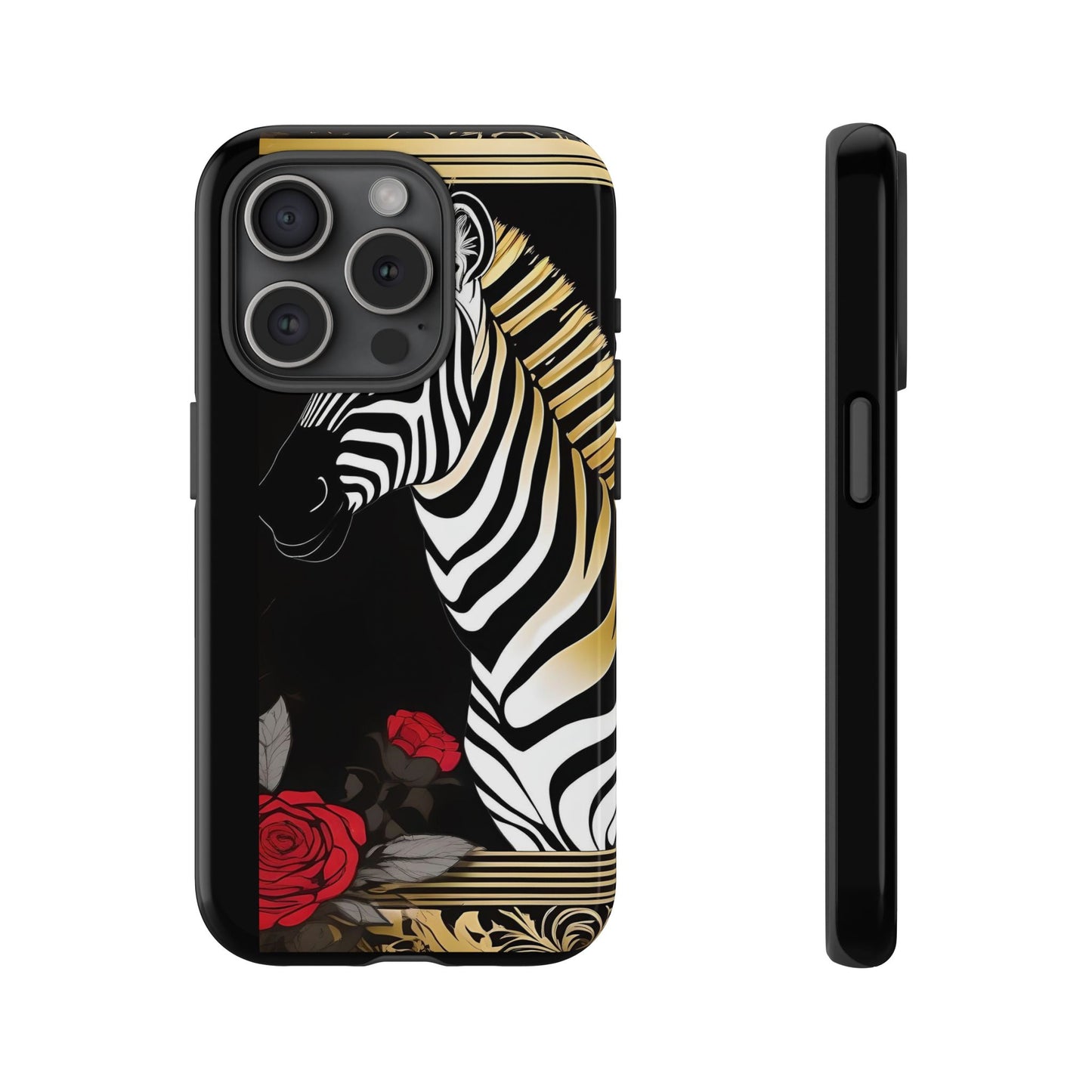 Phone Case - Elegant Zebra & Roses Design