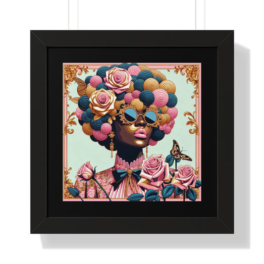 Colorful Afro Art Framed Poster, Vintage Wall Decor, Afrocentric Home Art, Unique Gift for Her, Women Empowerment Art - Lady In Pink Baroque