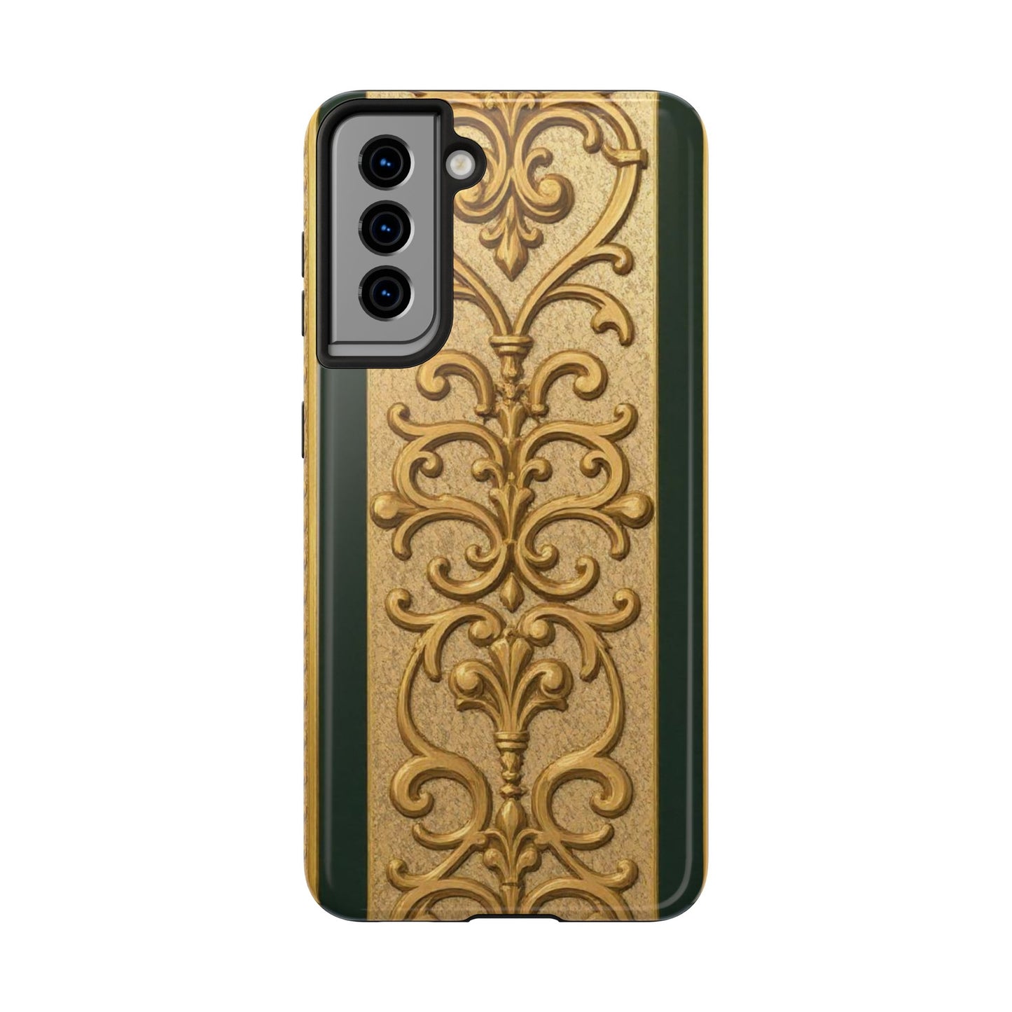 Elegant Teal Striped Gold Baroque Vintage Phone Case, Durable Cell Phone Cover, Floral Phone Protection, Personalized Gift Idea