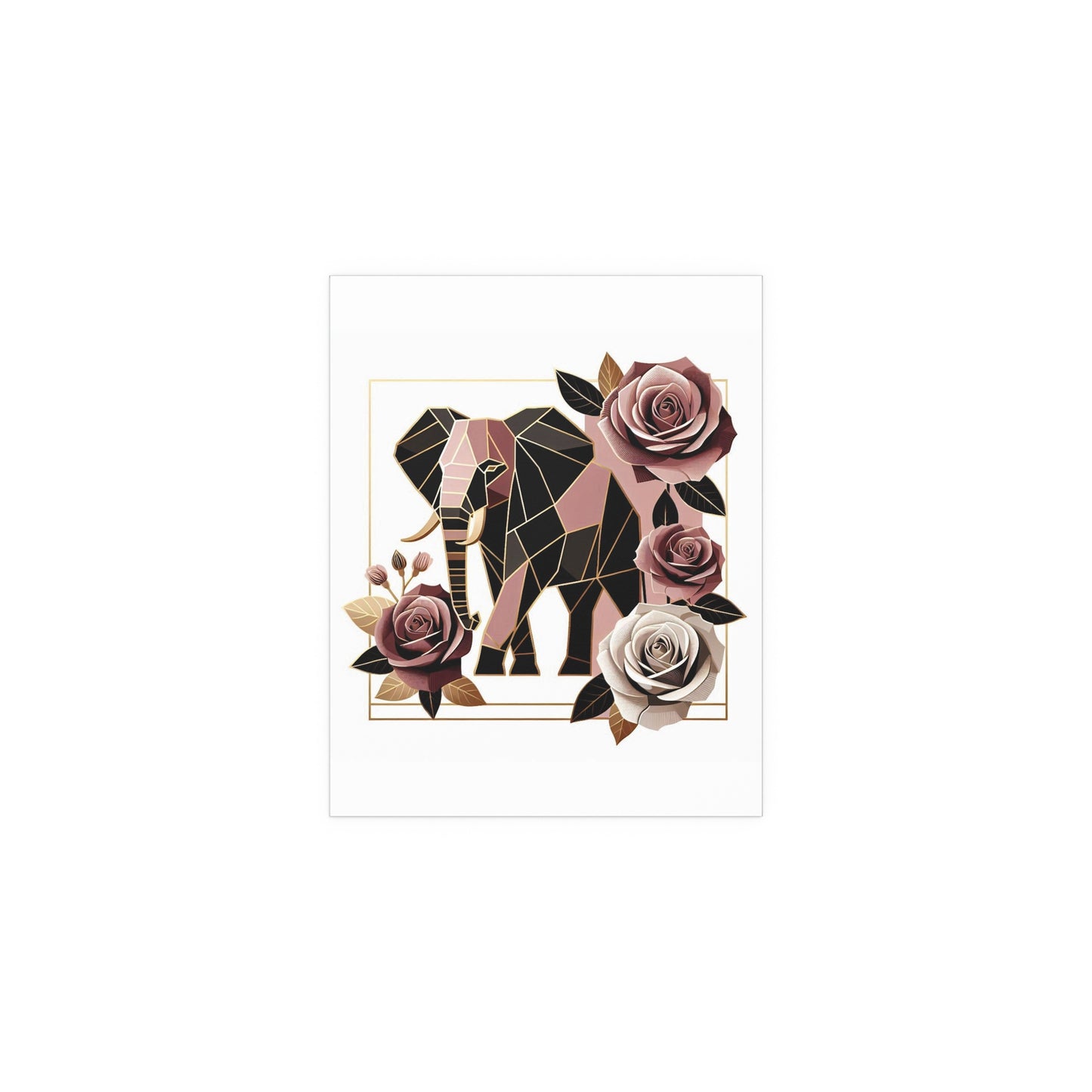 Elegant Floral Silk Poster - Indoor/Outdoor Wall Art for Home Decor - Brown & Mauve Elephant & Roses