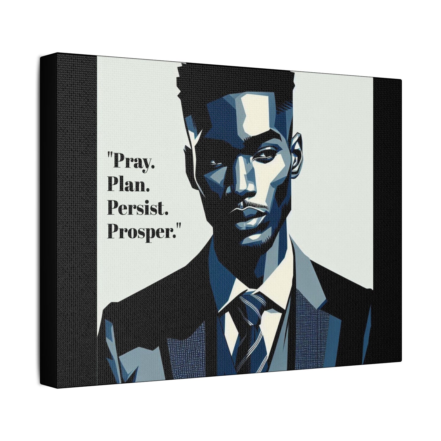 Afro Art Print Canvas, Wall Decor, Satin Stretched Canvas, African American Art, Office Decor, Home Decor - "Pray. Plan. Persist. Prosper."