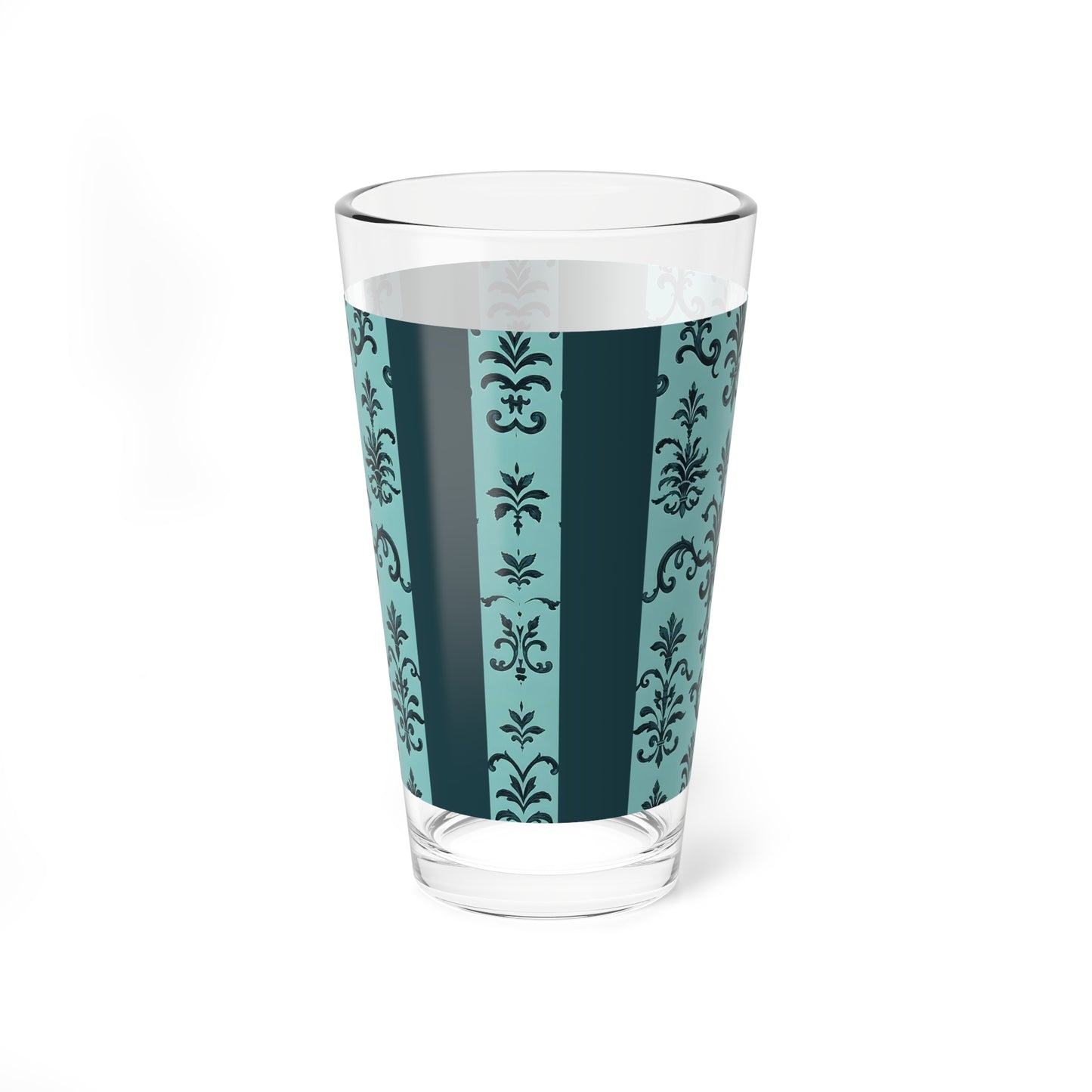 Elegant Mixing Glass - 16oz Vintage Design, Cocktail Glass, Party Glassware, Home Bar Accessory, Gift for Entertainer - Teal Striped Rococo