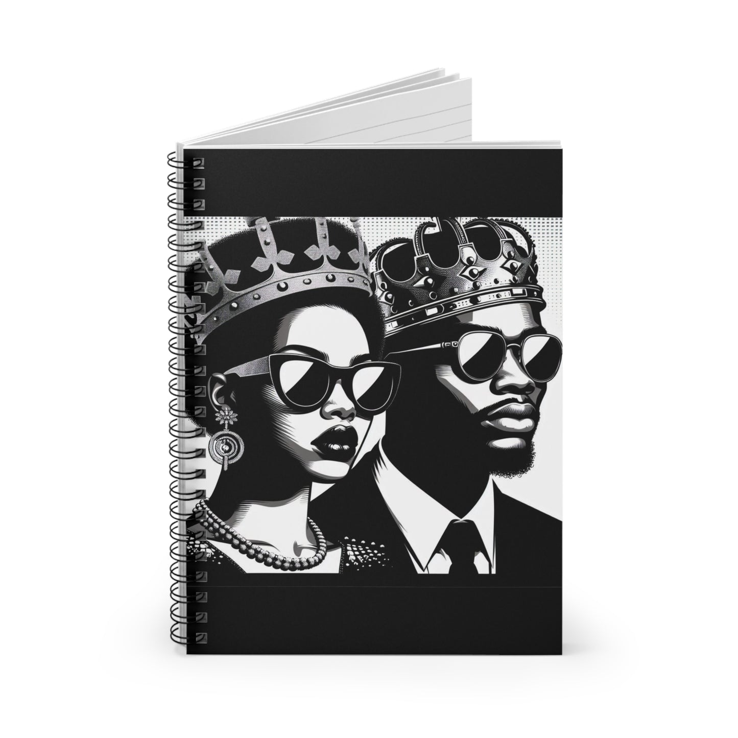 Elegant Crowned Couple Spiral Notebook - Stylish Journal for Note-Taking, Gift for Writers, Artists, or Royalty Enthusiasts