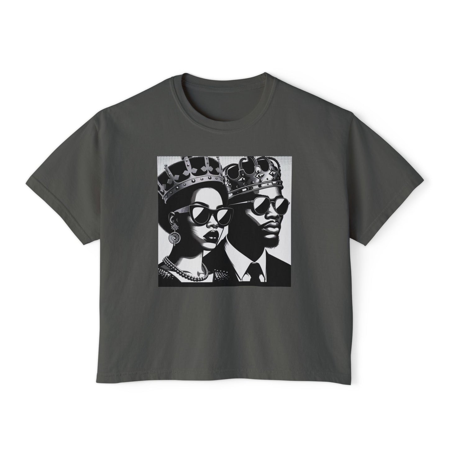 Royalty Inspired Women's Boxy Tee, Casual Chic Shirt, Black Couple Graphic Tee, Perfect Gift for Her, Streetwear Fashion