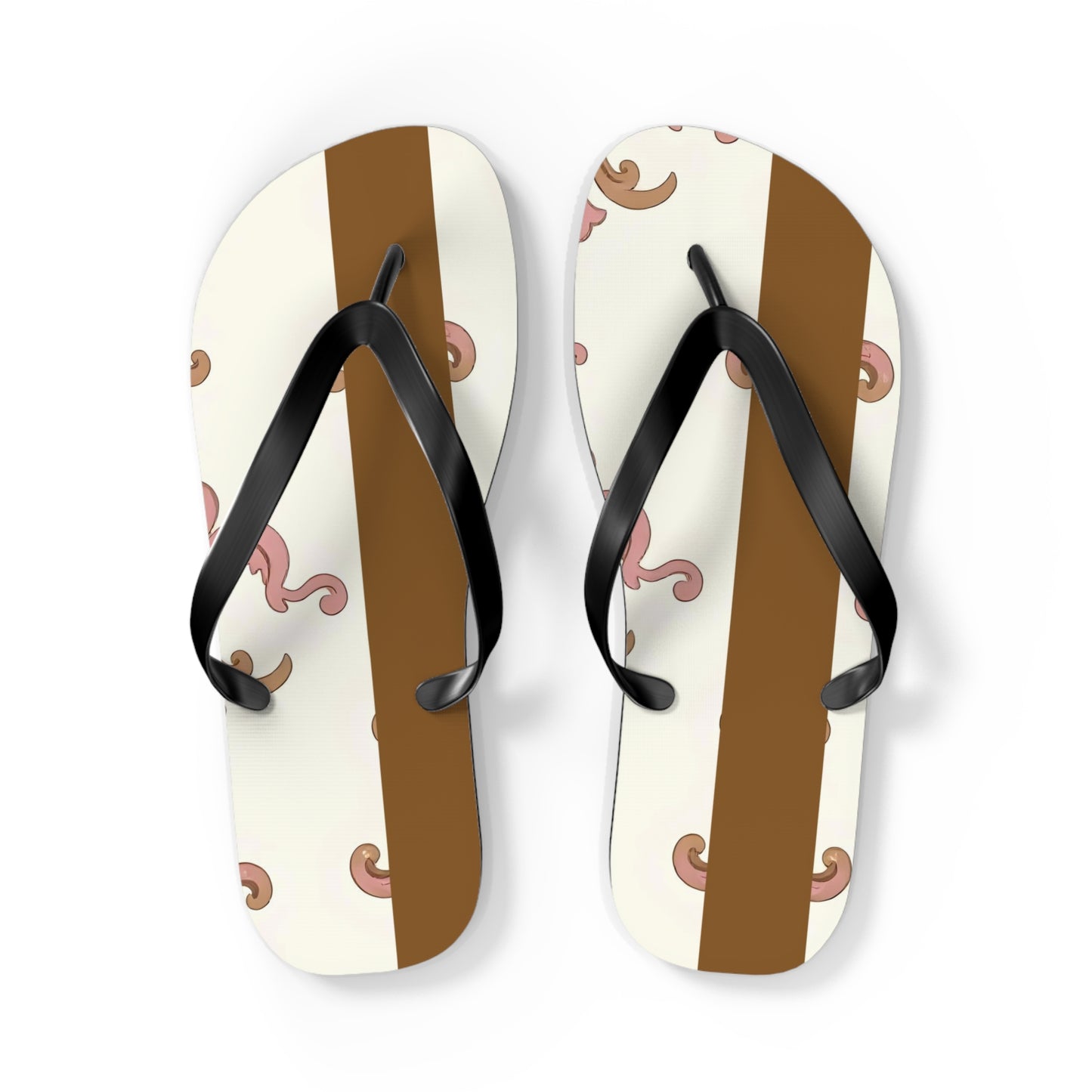 Stylish Flip Flops - Summer Footwear, Beach Ready, Vacation Essentials, Casual Sandals, Gift for Her - Brown Striped Pink Arabesque