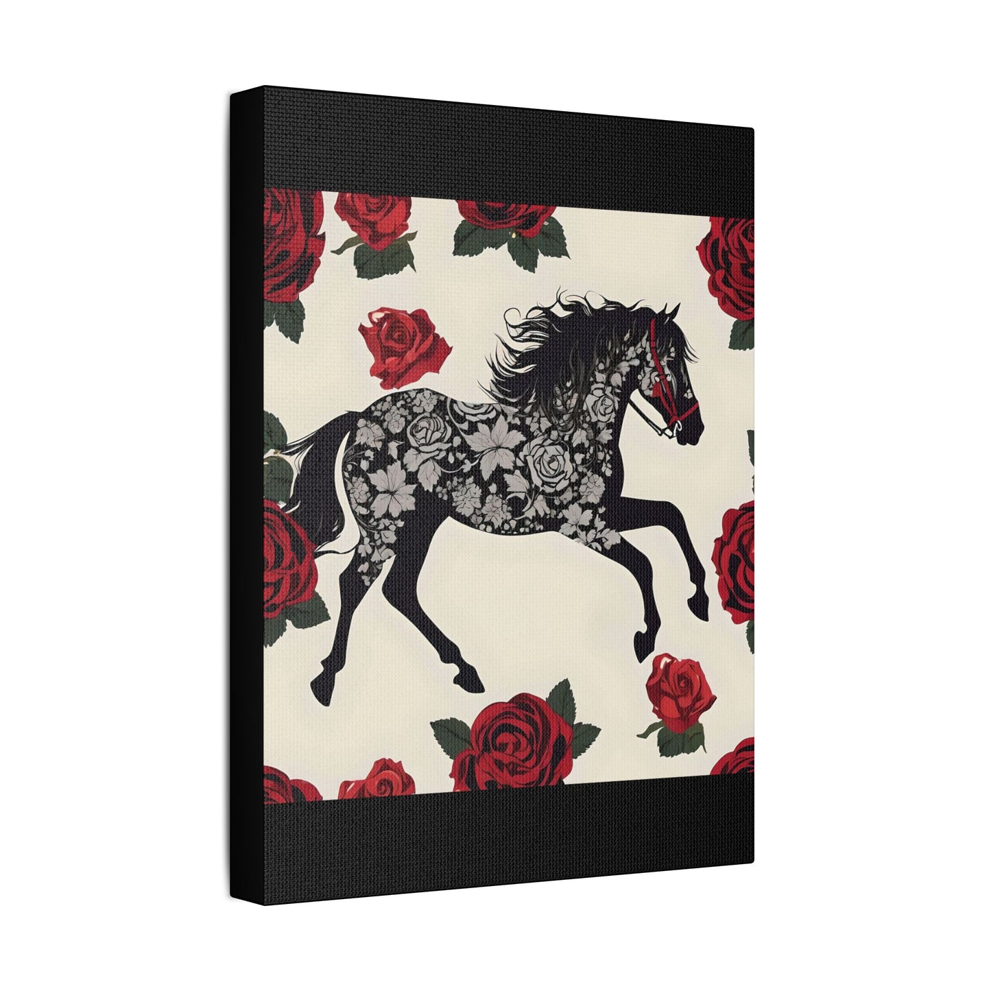 Art Print Canvas, Wall Decor, Satin Stretched Canvas, Equestrian Art, Office Decor, Home Decor - Horse & Roses