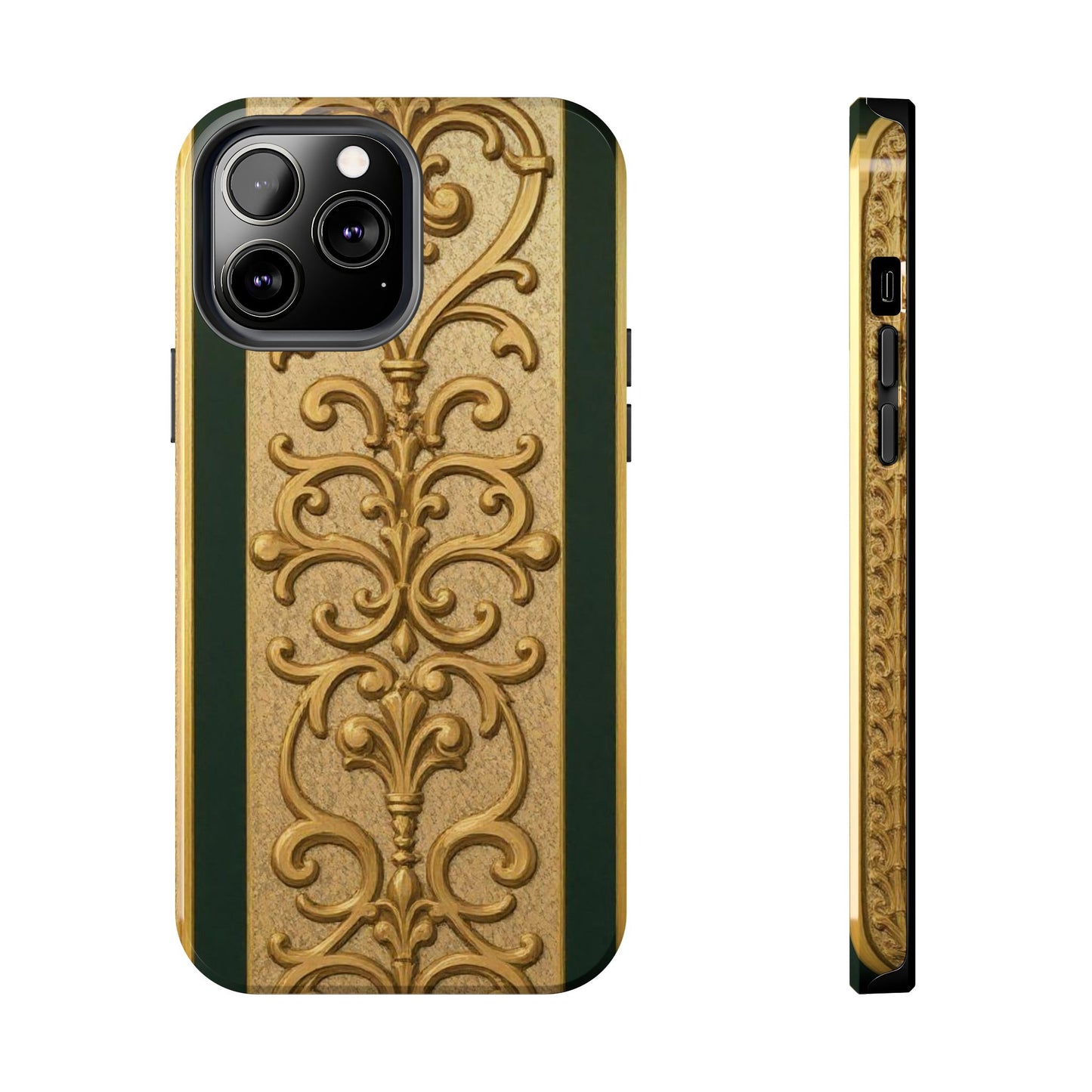 Elegant Teal Striped Gold Baroque Vintage Phone Case, Durable Cell Phone Cover, Floral Phone Protection, Personalized Gift Idea