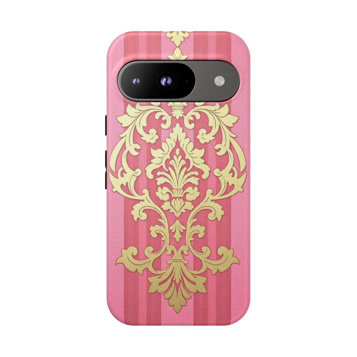 Elegant Floral Motif Phone Case - Tough Cases with Vintage Design - Pink Striped Damask