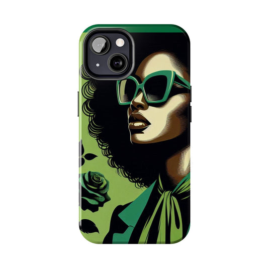 Chic Tough Phone Case | Artistic Green & Black Design | Phone Protection, Gift for Her, Stylish Accessory, Trendy Tech - Lady in Green