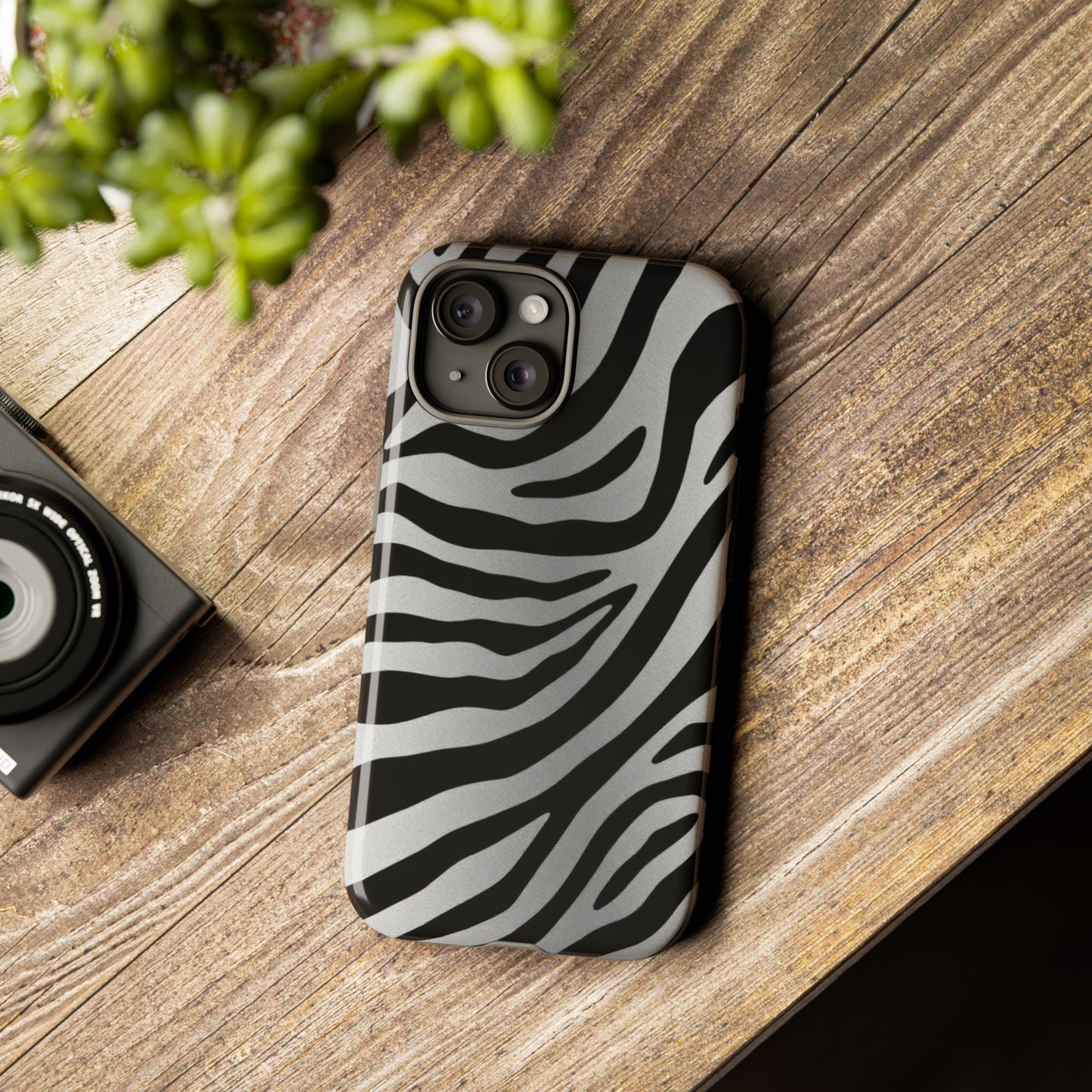 Zebra Print Tough Phone Case - Silver