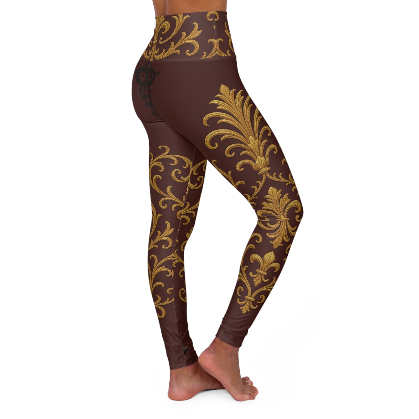 Dusk Burgundy-Black & Gold Baroque High-Waist Yoga Leggings — Burgundy & Gold Baroque Print