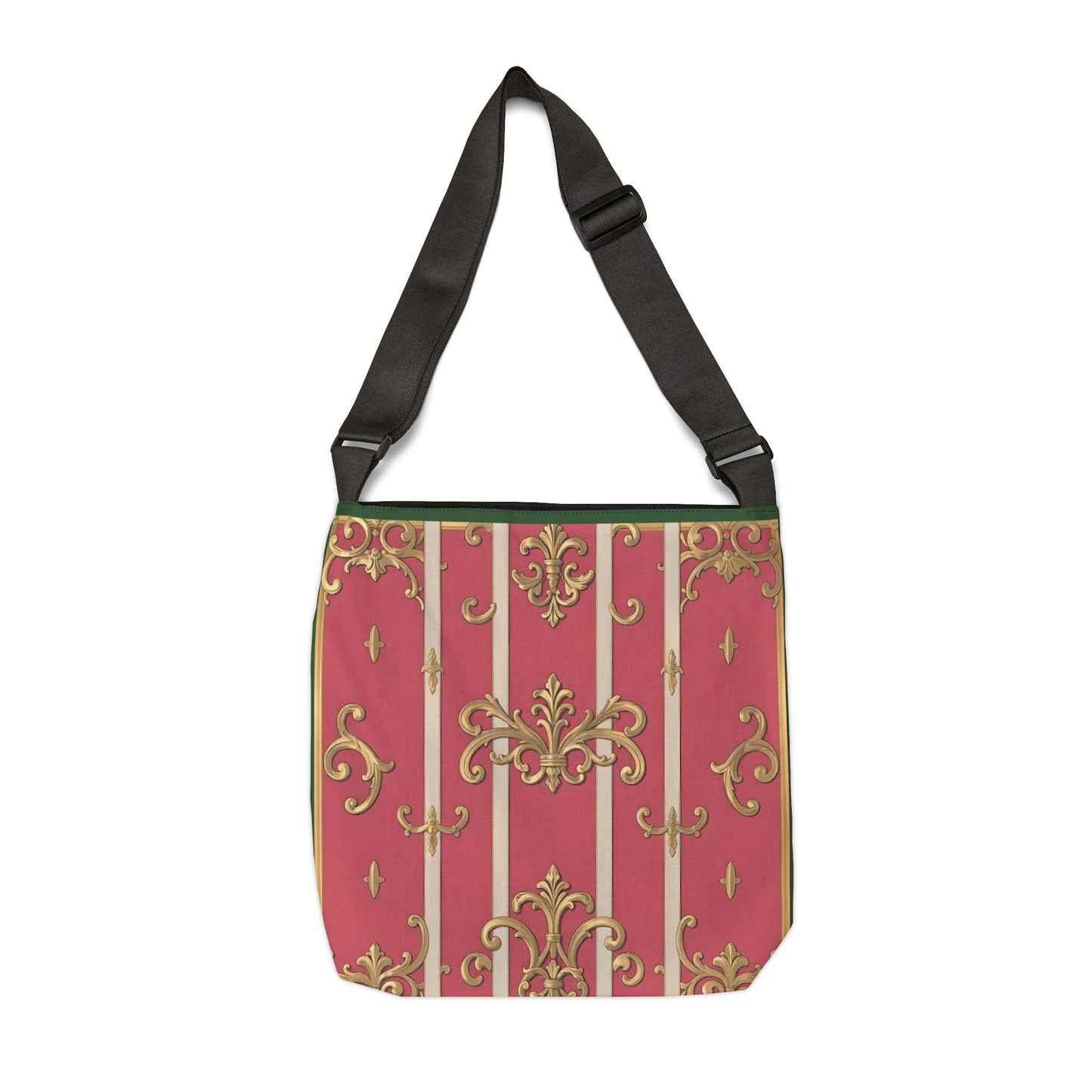 Chic Green Border Pink Striped Baroque Adjustable Tote Bag - Stylish Everyday Carryall, Floral Print, Fashion Statement, Gift for Her