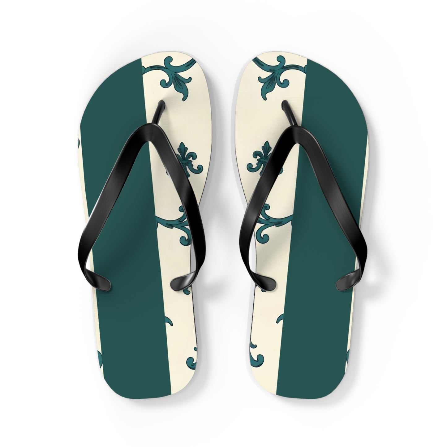 Stylish Summer Flip Flops, Trendy Beach Footwear, Casual Summer Sandals, Vacation Accessories, Eco-Friendly Summer Shoes - Teal Striped Rococo