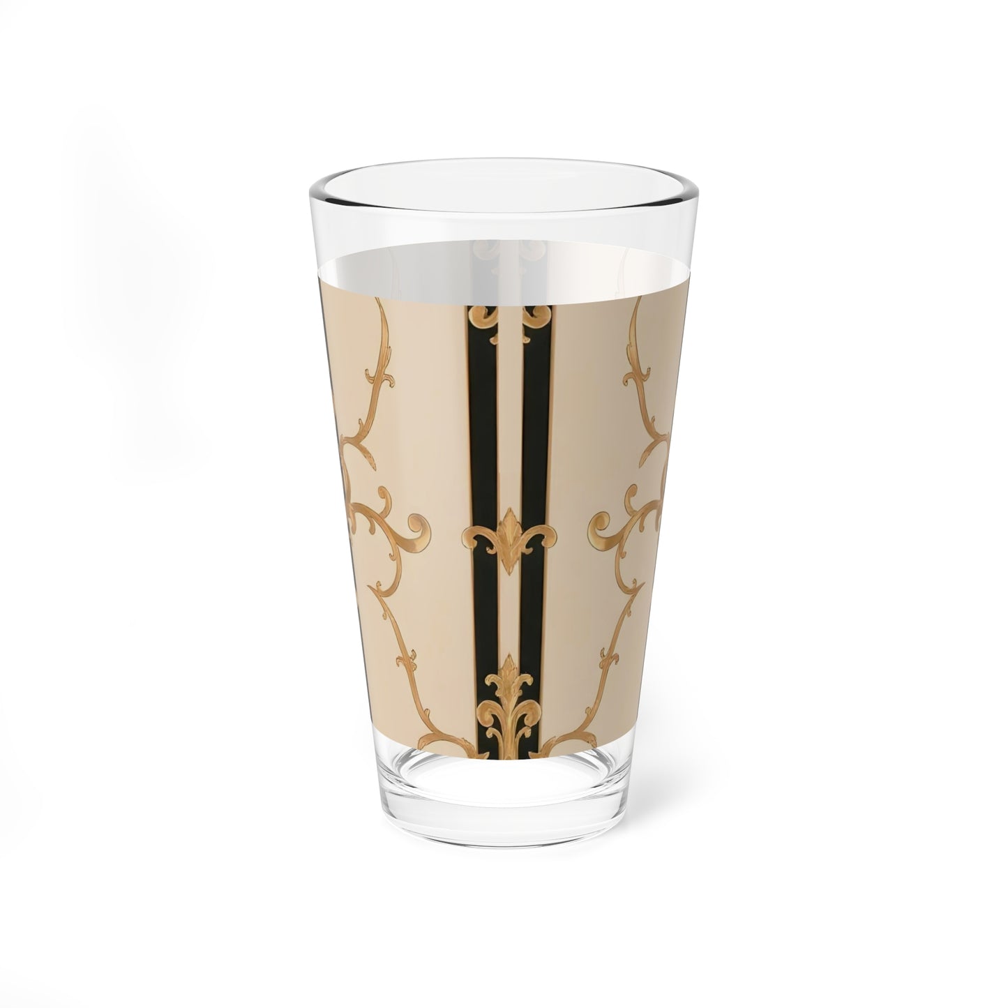 Elegant Mixing Glass - 16oz Cocktail Glass, Vintage Style Drinkware, Perfect for Home Bars, Gifts - Black & Beige Striped Damask