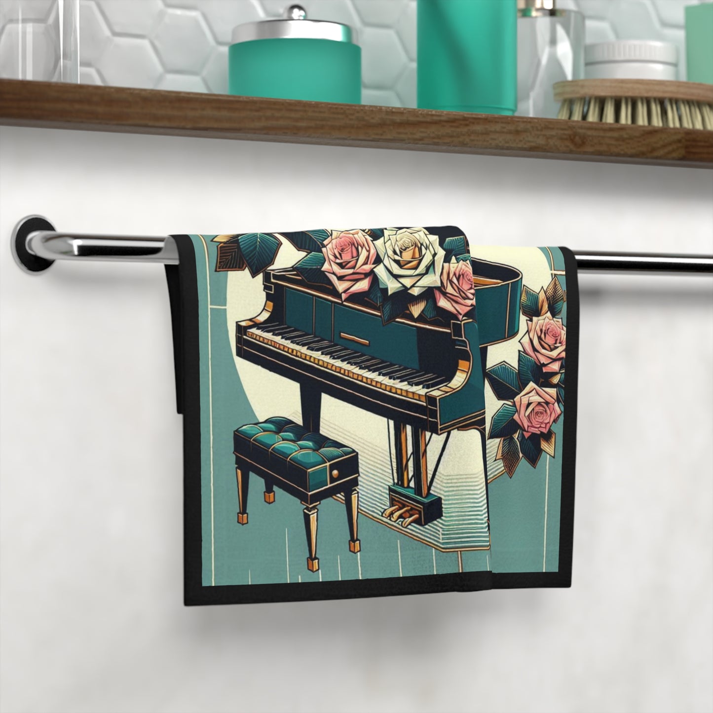 Elegant Piano and Roses Face Towel - Perfect for Music Lovers and Home Decor, Ideal Gift for Birthdays and Celebrations