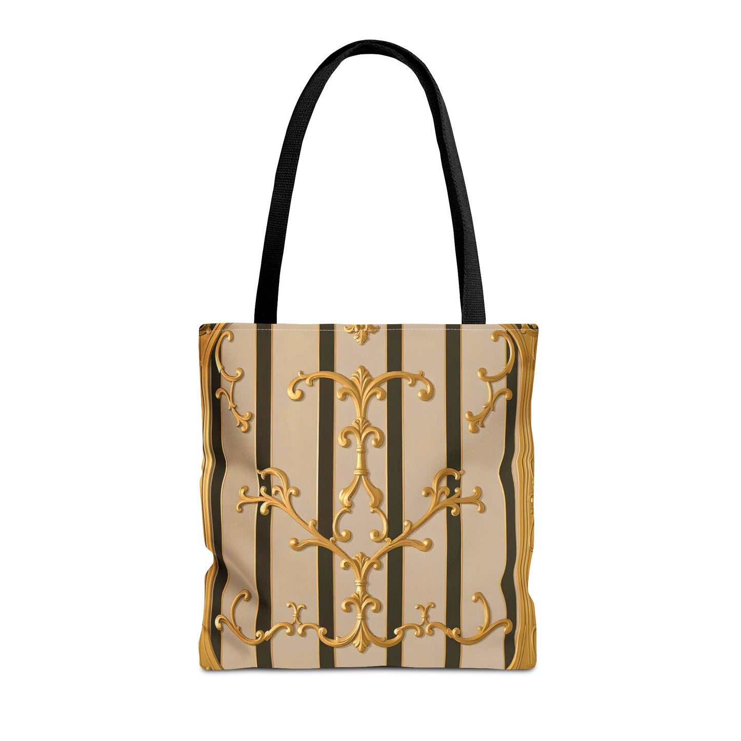 Elegant Gold Pattern Tote Bag - Stylish Carryall for Everyday Use, Eco-Friendly Shopping, Gift for Her - Beige Striped Gold Rococo