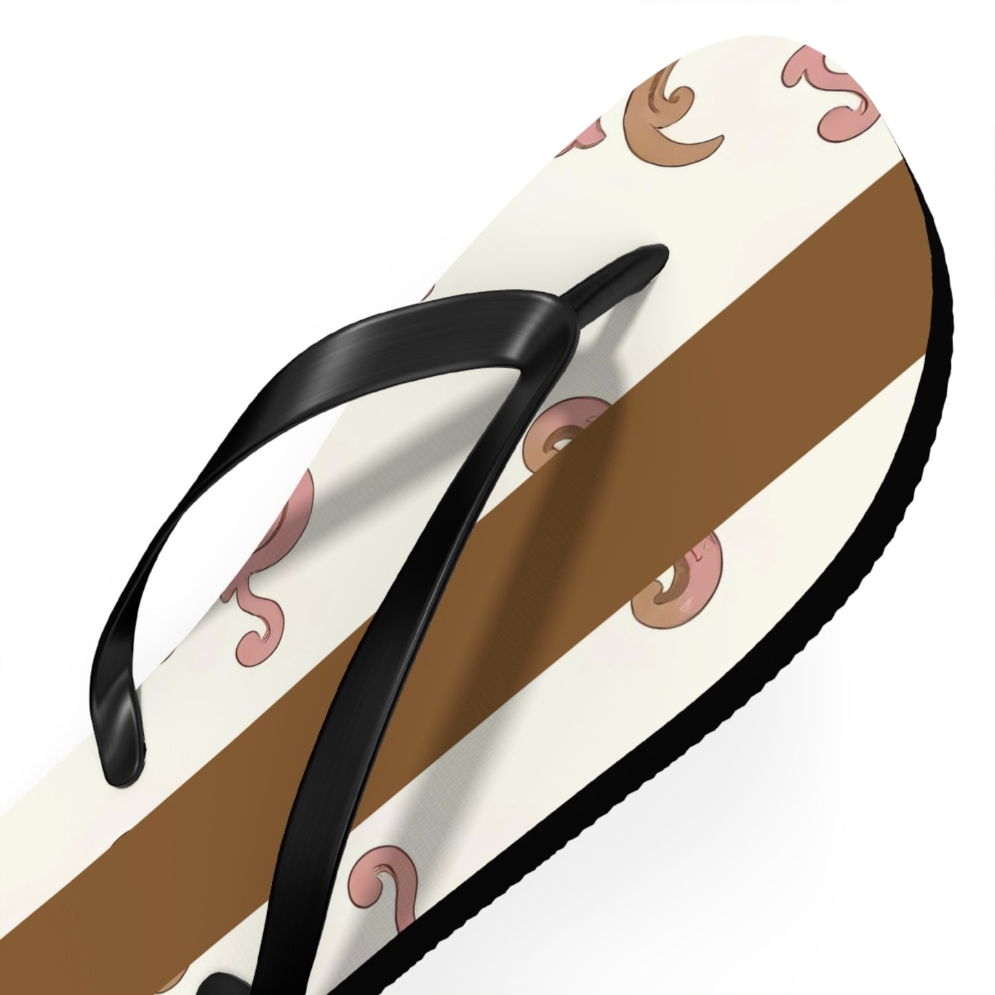Stylish Flip Flops - Summer Footwear, Beach Ready, Vacation Essentials, Casual Sandals, Gift for Her - Brown Striped Pink Arabesque
