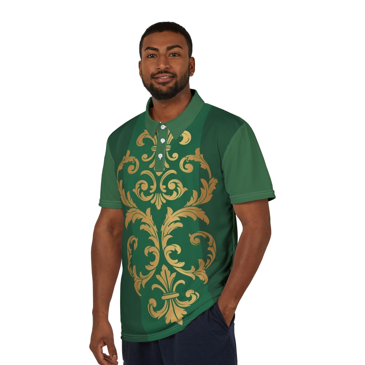 Green Striped Gold Baroque Unisex Polo Shirt (AOP)