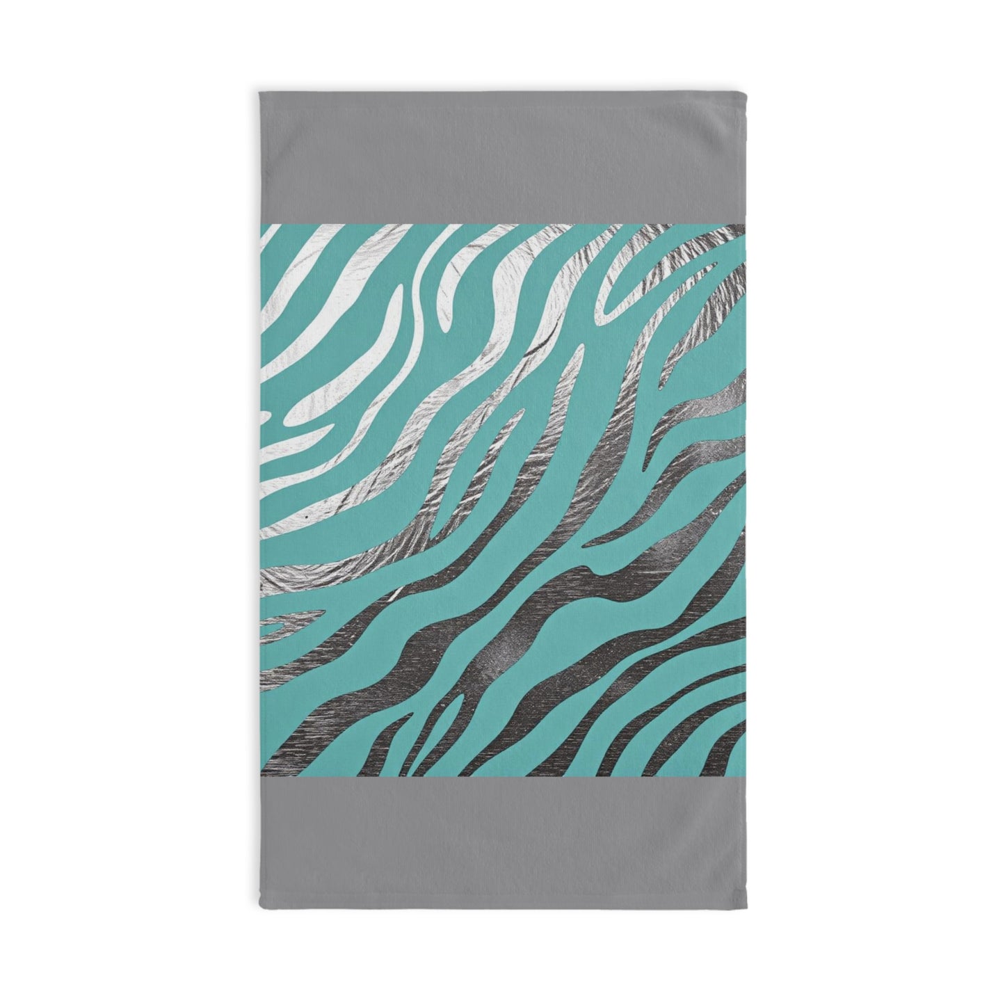 Zebra Print Hand Towel - Stylish Aqua and Silver Design for Home Decor