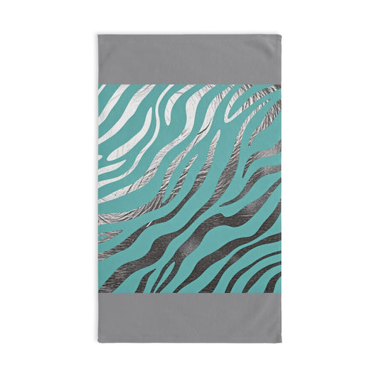 Zebra Print Hand Towel - Stylish Aqua and Silver Design for Home Decor